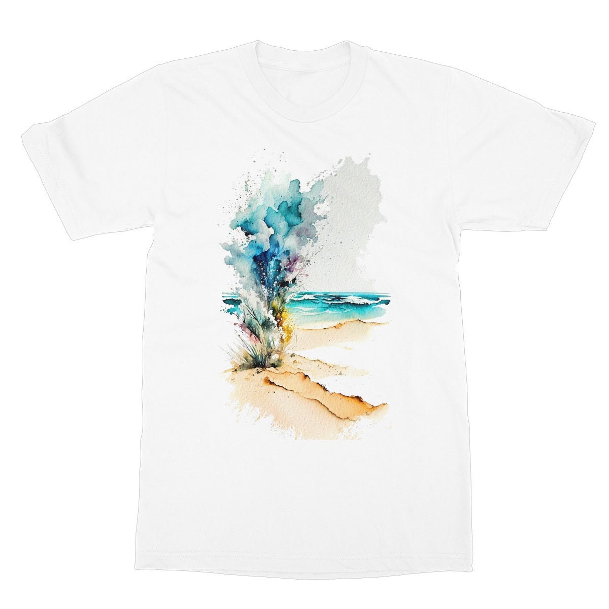 Abstract Beach T-Shirt Watercolour Painting Vacation Holiday Travel Shirt for Women & Men Cool Traveling Summer Landscape Seaside Tee Gifts - View 2