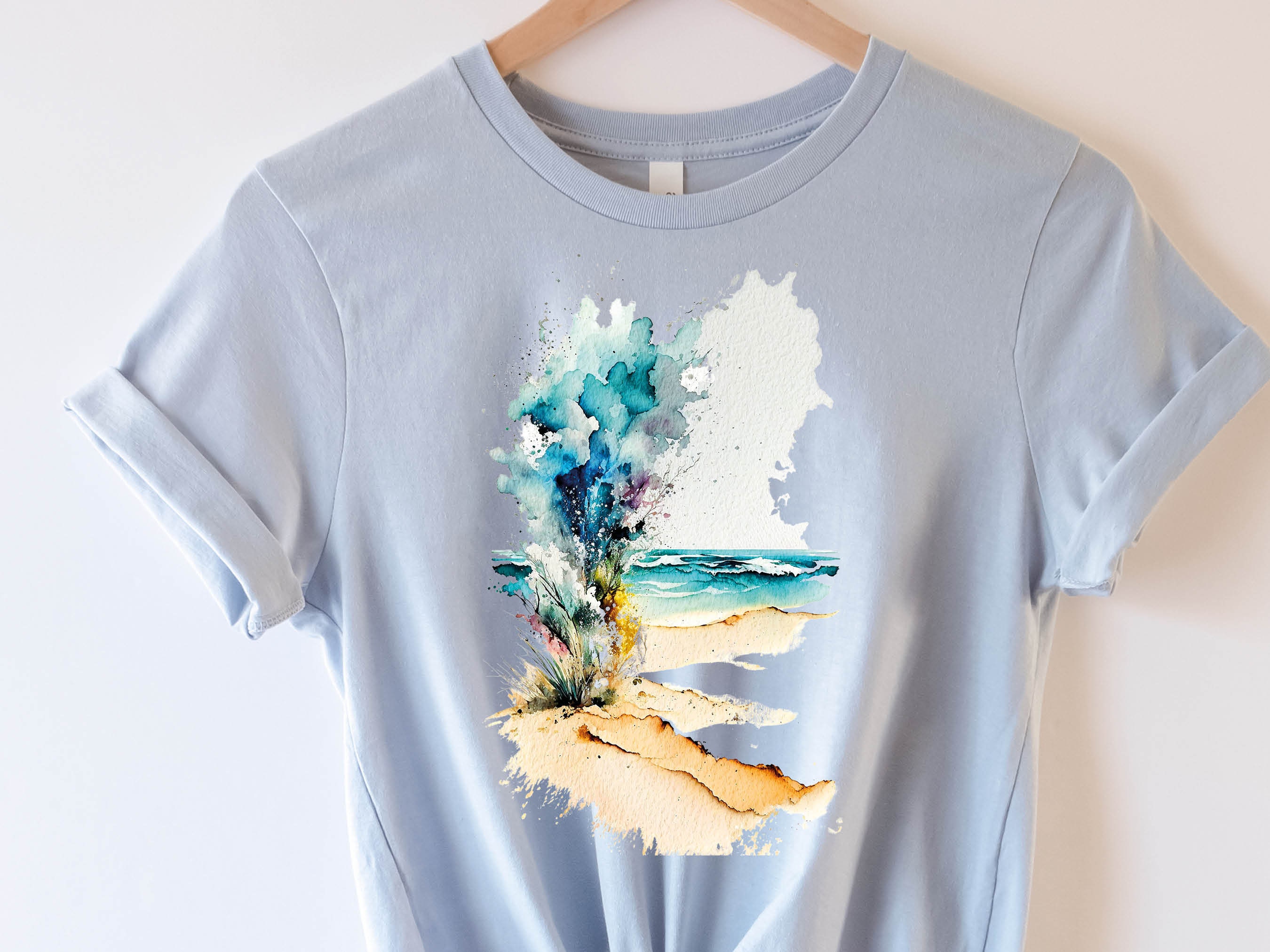 Abstract Beach T-Shirt Watercolour Painting Vacation Holiday Travel Shirt for Women & Men Cool Traveling Summer Landscape Seaside Tee Gifts - View 8