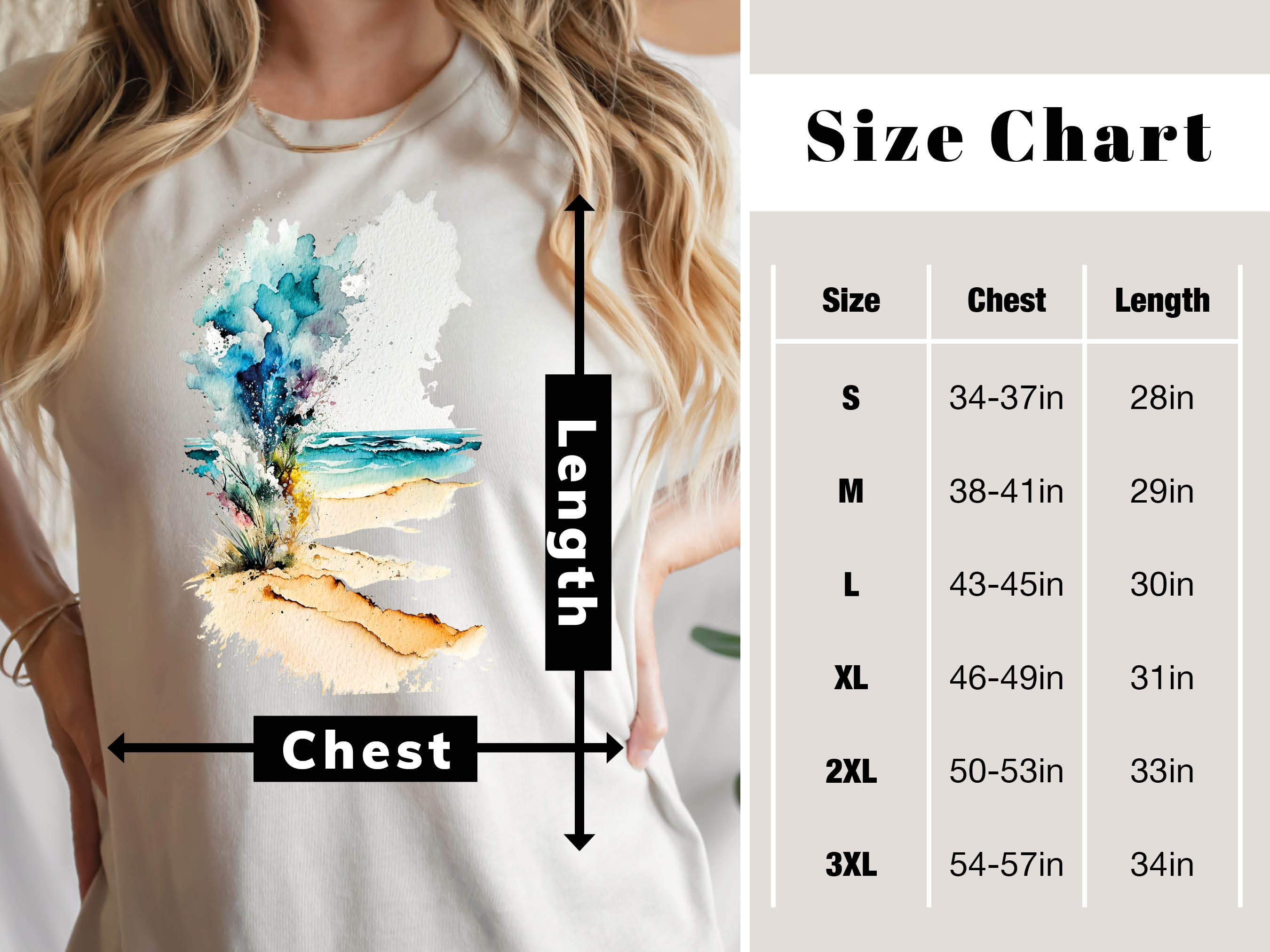 Abstract Beach T-Shirt Watercolour Painting Vacation Holiday Travel Shirt for Women & Men Cool Traveling Summer Landscape Seaside Tee Gifts - View 9