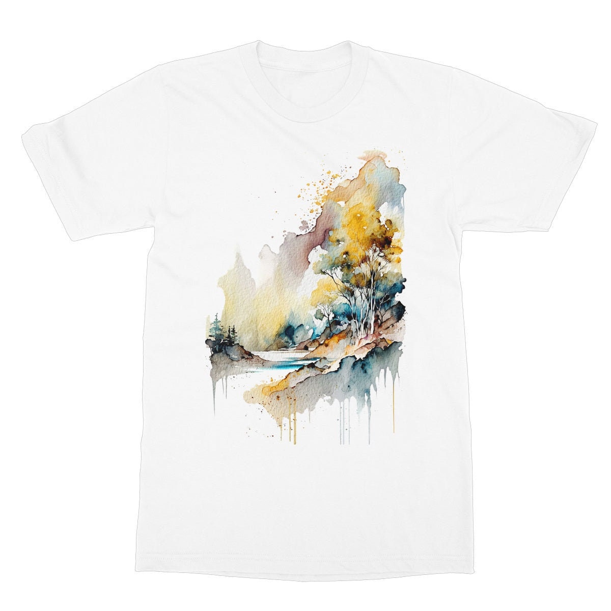 Abstract Landscape Shirt Watercolour Painting River Scene Cool Travel Camping Hiking Summer Art Gifts Unisex T-Shirt for Men and Women Art - View 2