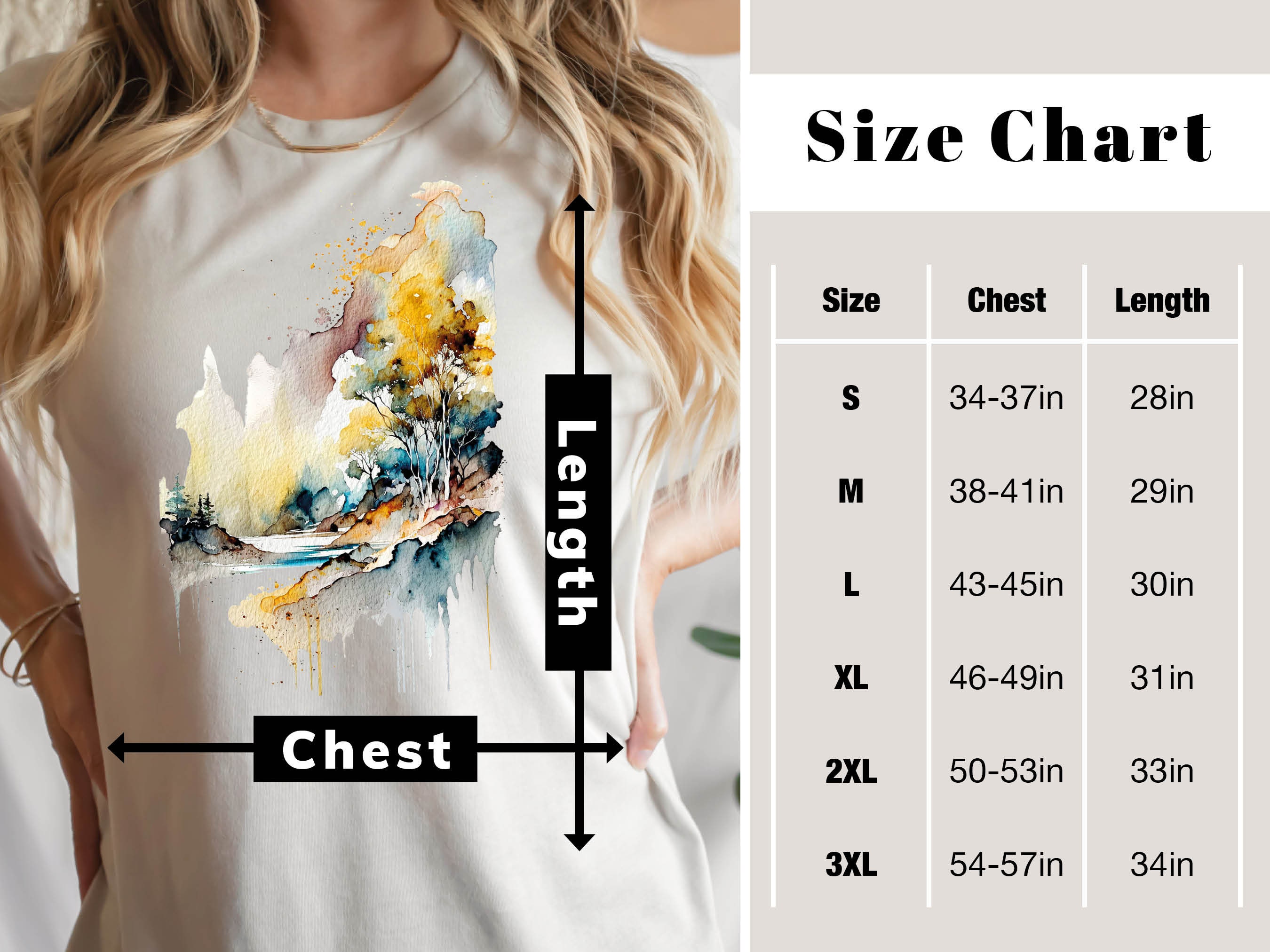 Abstract Landscape Shirt Watercolour Painting River Scene Cool Travel Camping Hiking Summer Art Gifts Unisex T-Shirt for Men and Women Art - View 9