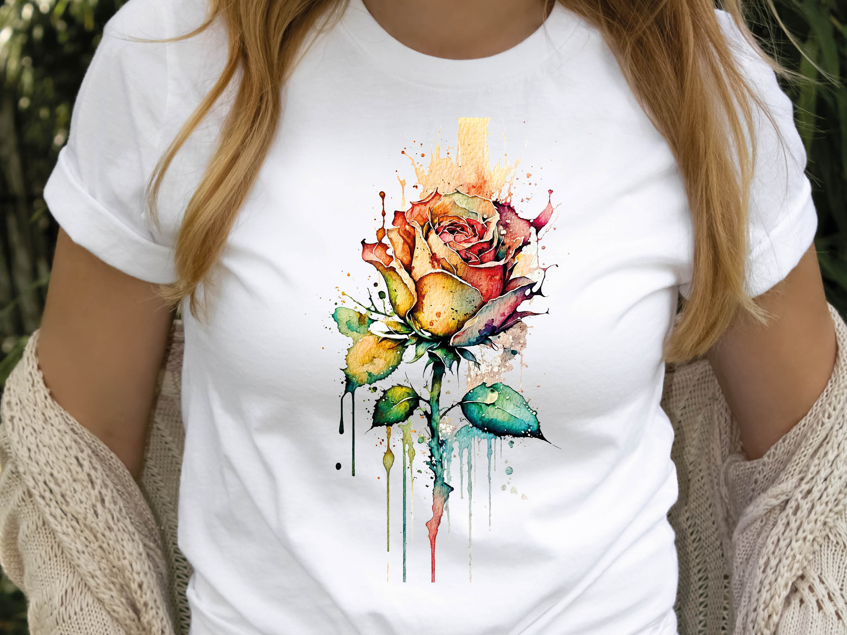 Rose T-Shirt Watercolour Abstract Romantic Tattoo Painting Gothic Grunge Tee Feminine Pink Red Flower Fairytale Unisex Tops for Women Her