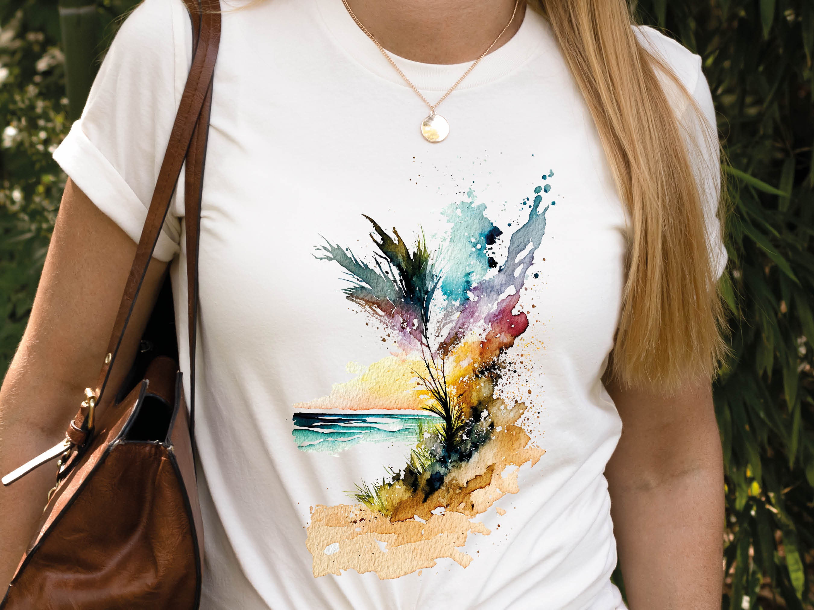 Beach Themed T-Shirt Summer Watercolour Abstract Painting Shirt Holiday Vacation Tee Sun Sea Sand Waves Seaside Landscape Scene Unisex Women - View 7