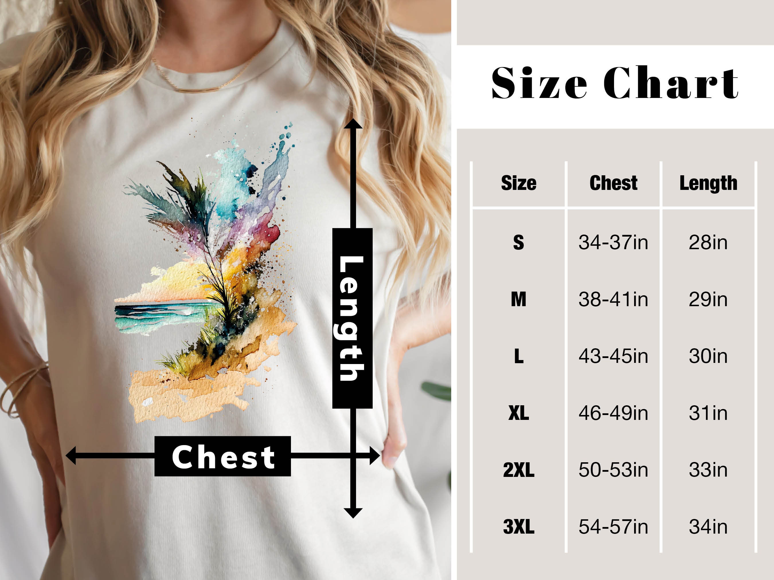 Beach Themed T-Shirt Summer Watercolour Abstract Painting Shirt Holiday Vacation Tee Sun Sea Sand Waves Seaside Landscape Scene Unisex Women - View 9