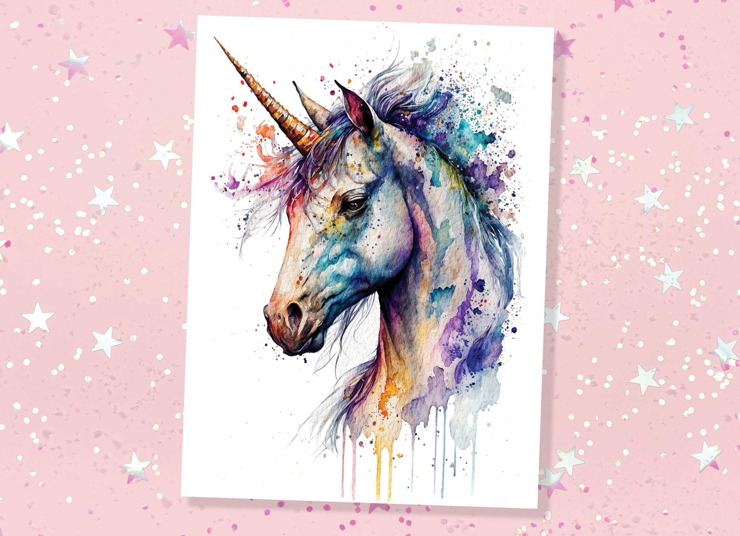 Happy Birthday Unicorn Card Watercolour Mothers Day Anniversary Mystical Magical Pastel Rainbow Elegant Painting Thank You Greeting Cards