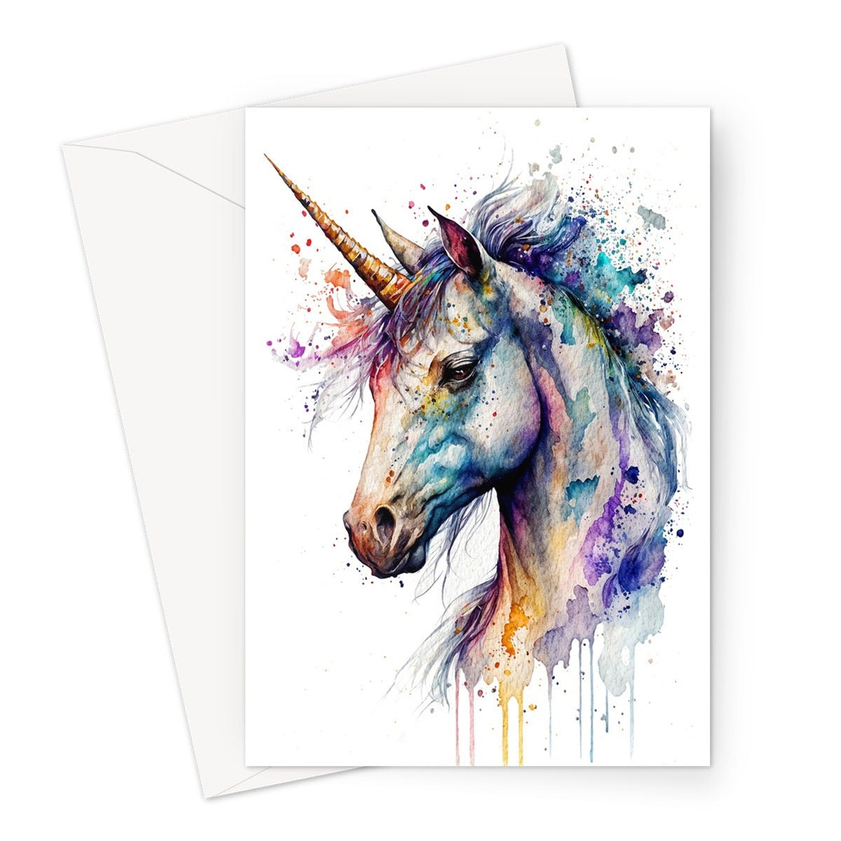 Happy Birthday Unicorn Card Watercolour Mothers Day Anniversary Mystical Magical Pastel Rainbow Elegant Painting Thank You Greeting Cards - View 2