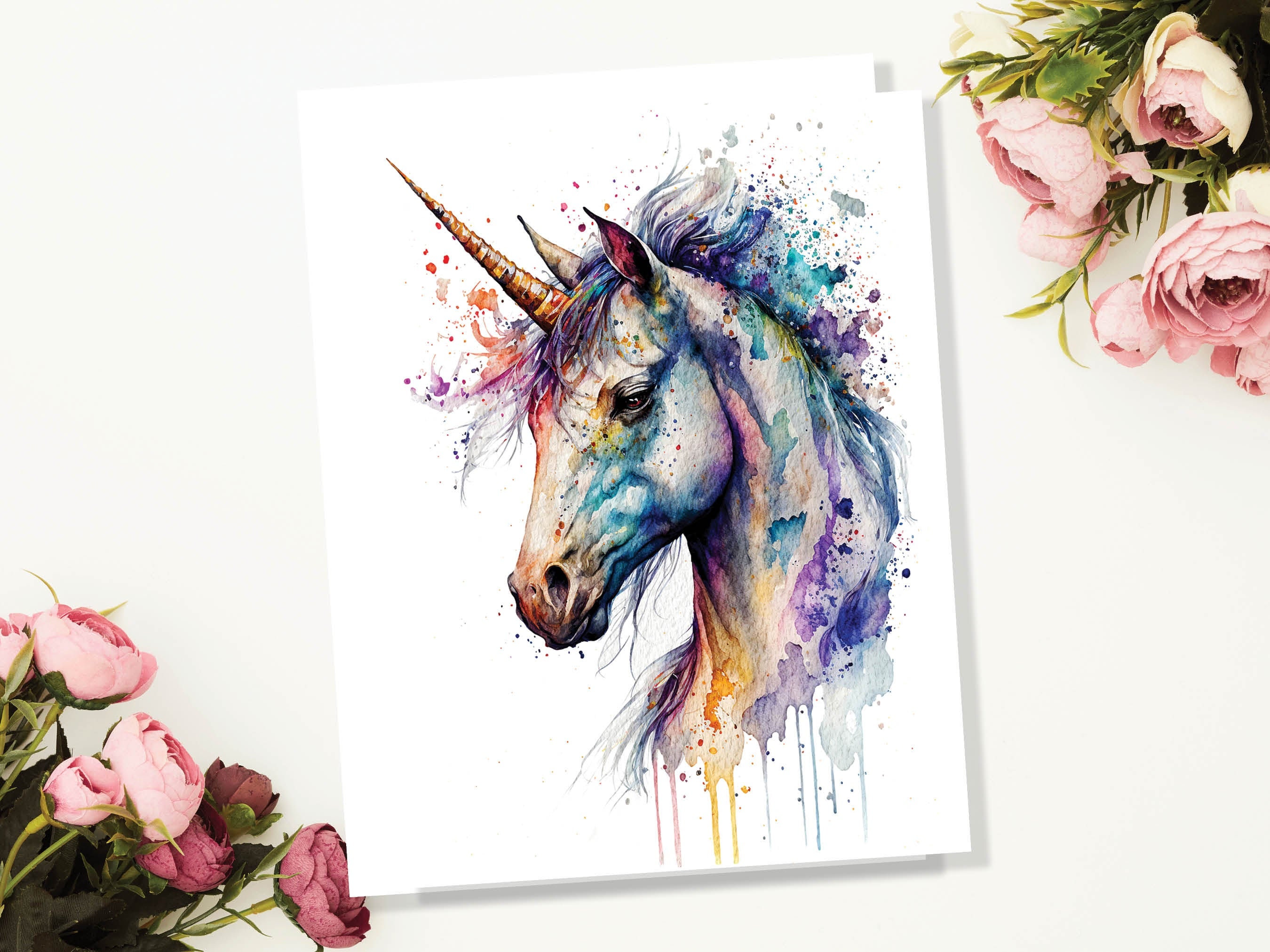 Happy Birthday Unicorn Card Watercolour Mothers Day Anniversary Mystical Magical Pastel Rainbow Elegant Painting Thank You Greeting Cards - View 4