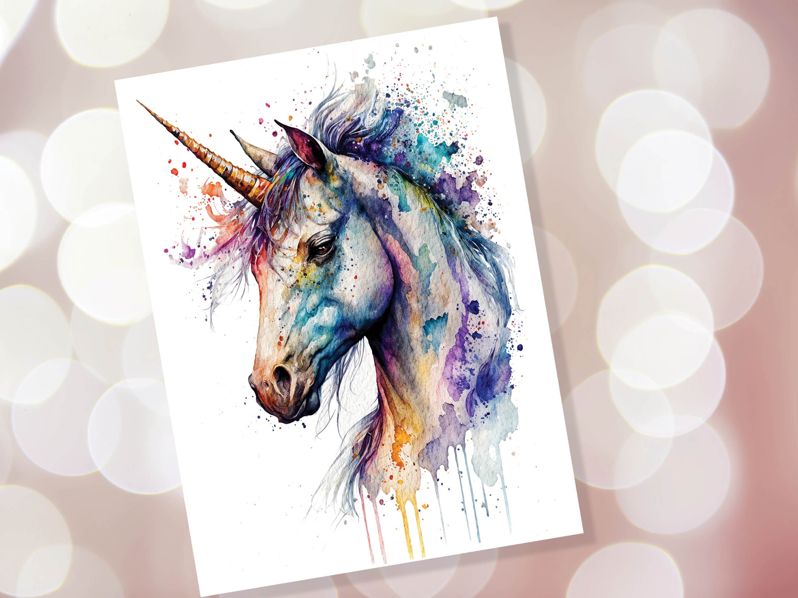 Happy Birthday Unicorn Card Watercolour Mothers Day Anniversary Mystical Magical Pastel Rainbow Elegant Painting Thank You Greeting Cards - View 8