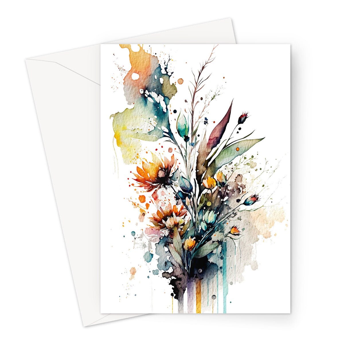 Wildflower Card Watercolour Abstract Flowers Painting Happy Birthday Card Mothers Day Mum Wife Nature Wild Floral Thank You Greeting Cards - View 2