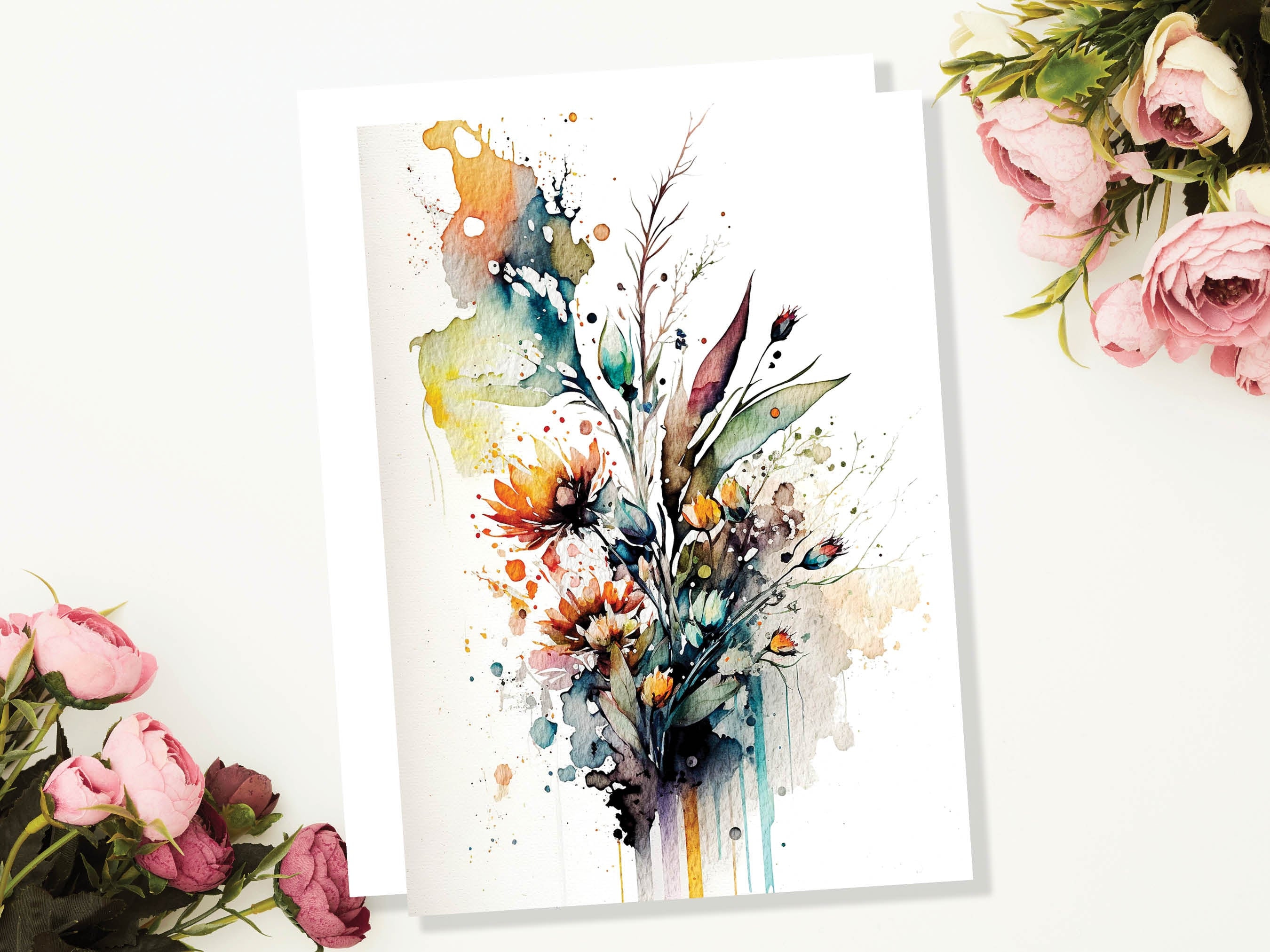 Wildflower Card Watercolour Abstract Flowers Painting Happy Birthday Card Mothers Day Mum Wife Nature Wild Floral Thank You Greeting Cards - View 4