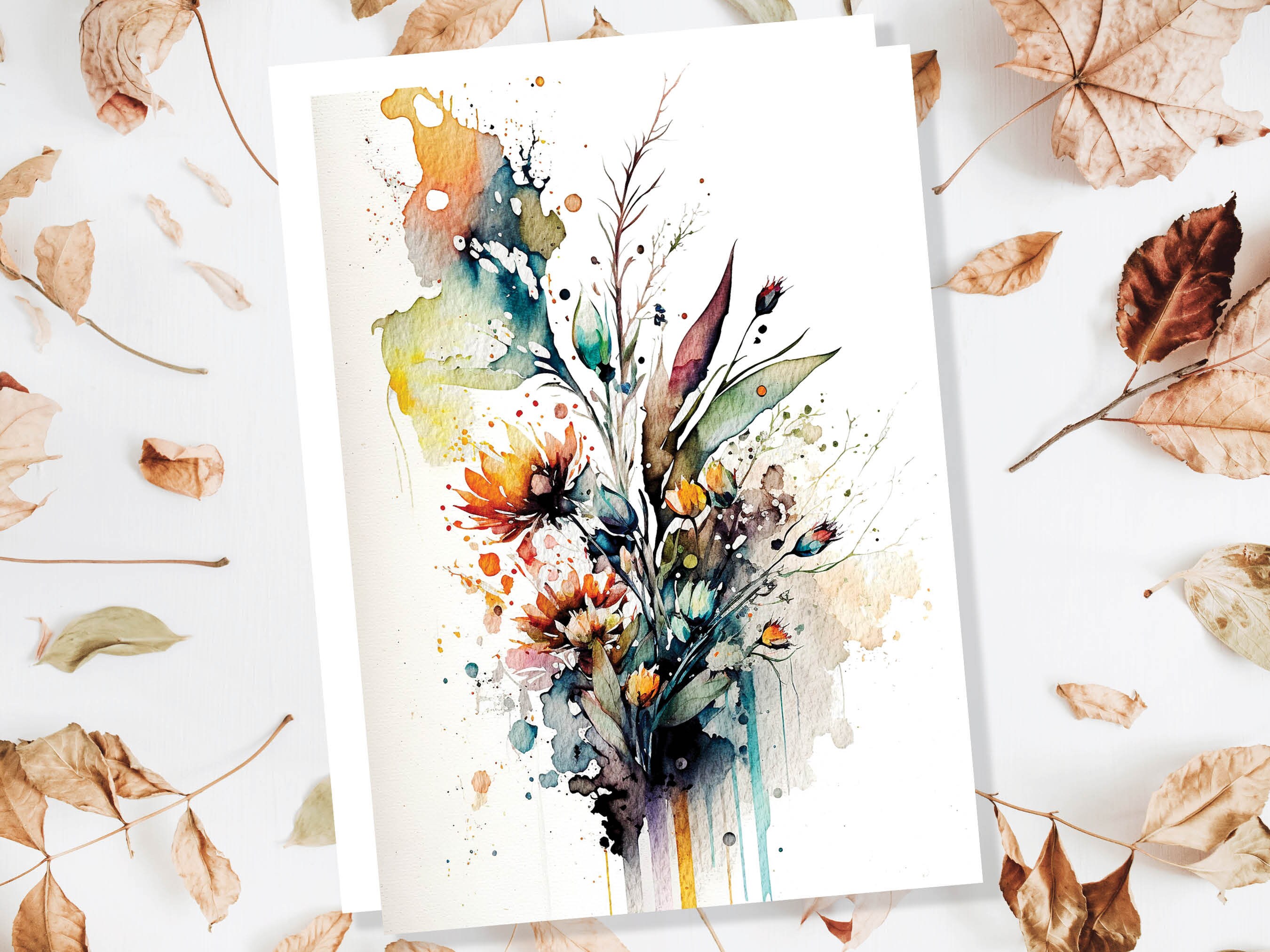 Wildflower Card Watercolour Abstract Flowers Painting Happy Birthday Card Mothers Day Mum Wife Nature Wild Floral Thank You Greeting Cards - View 8