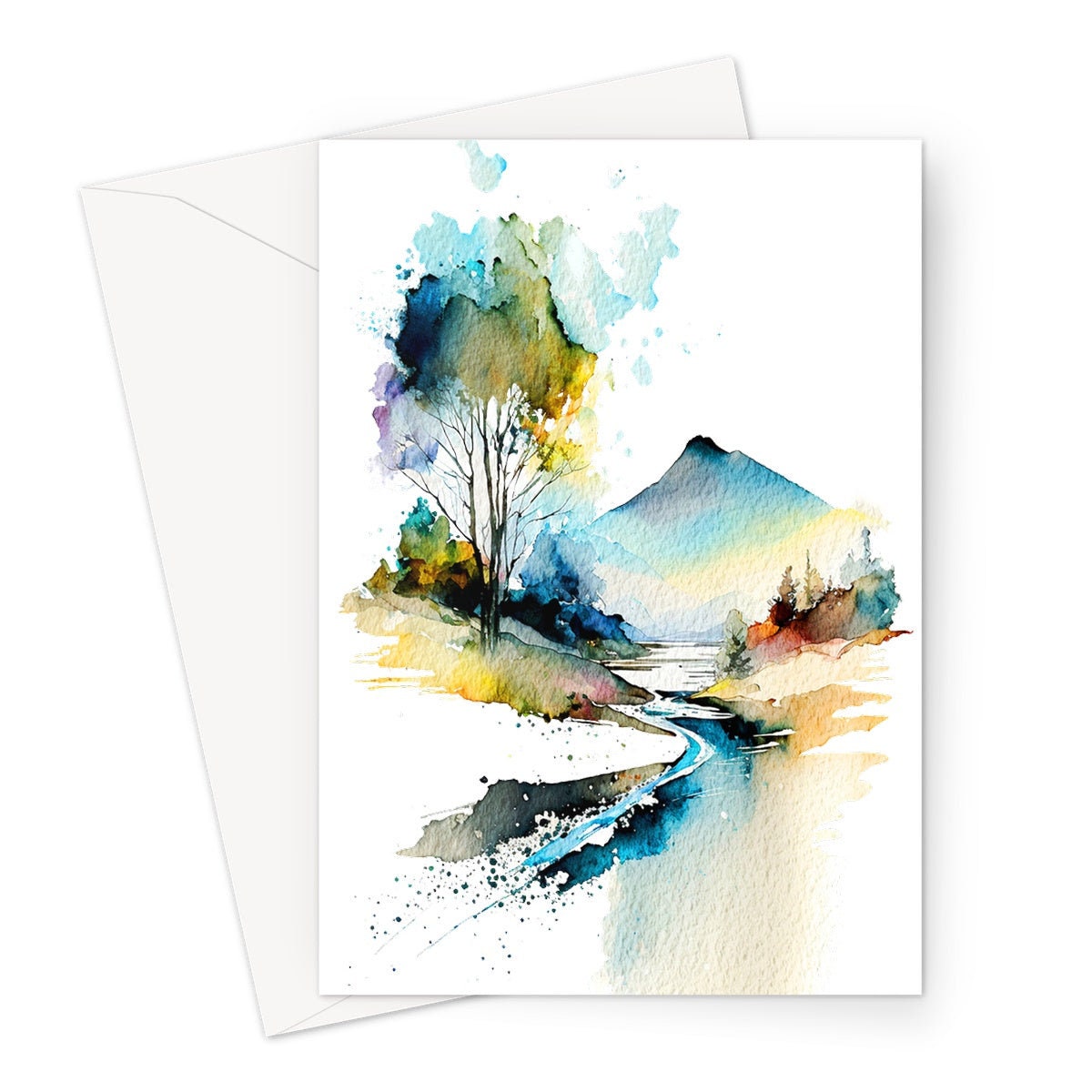 Mountain Card Watercolour Volcano Landscape Painting Scene Travel Nature Camping Adventure Thank You Bon Voyage Outdoors Hike Greeting Cards - View 3