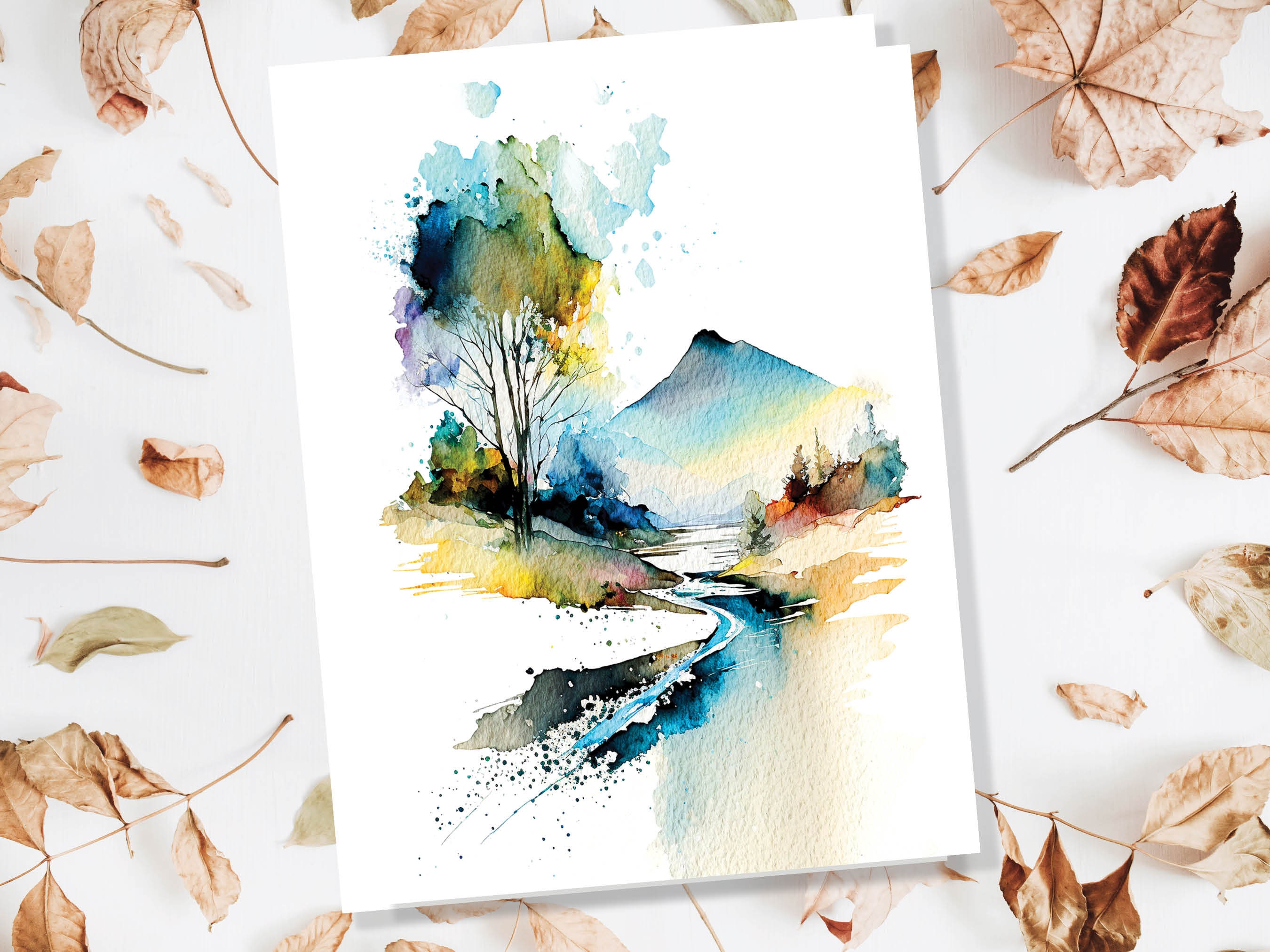 Mountain Card Watercolour Volcano Landscape Painting Scene Travel Nature Camping Adventure Thank You Bon Voyage Outdoors Hike Greeting Cards