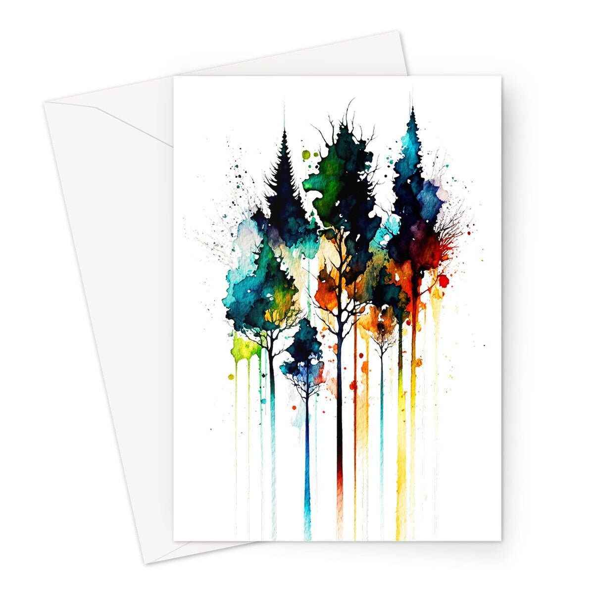 Watercolour Abstract Tree Card Colourful Art Pine Trees Painting Forest Trees Nature Lovers Greeting Cards Any Occasion Thank You BFF - View 2