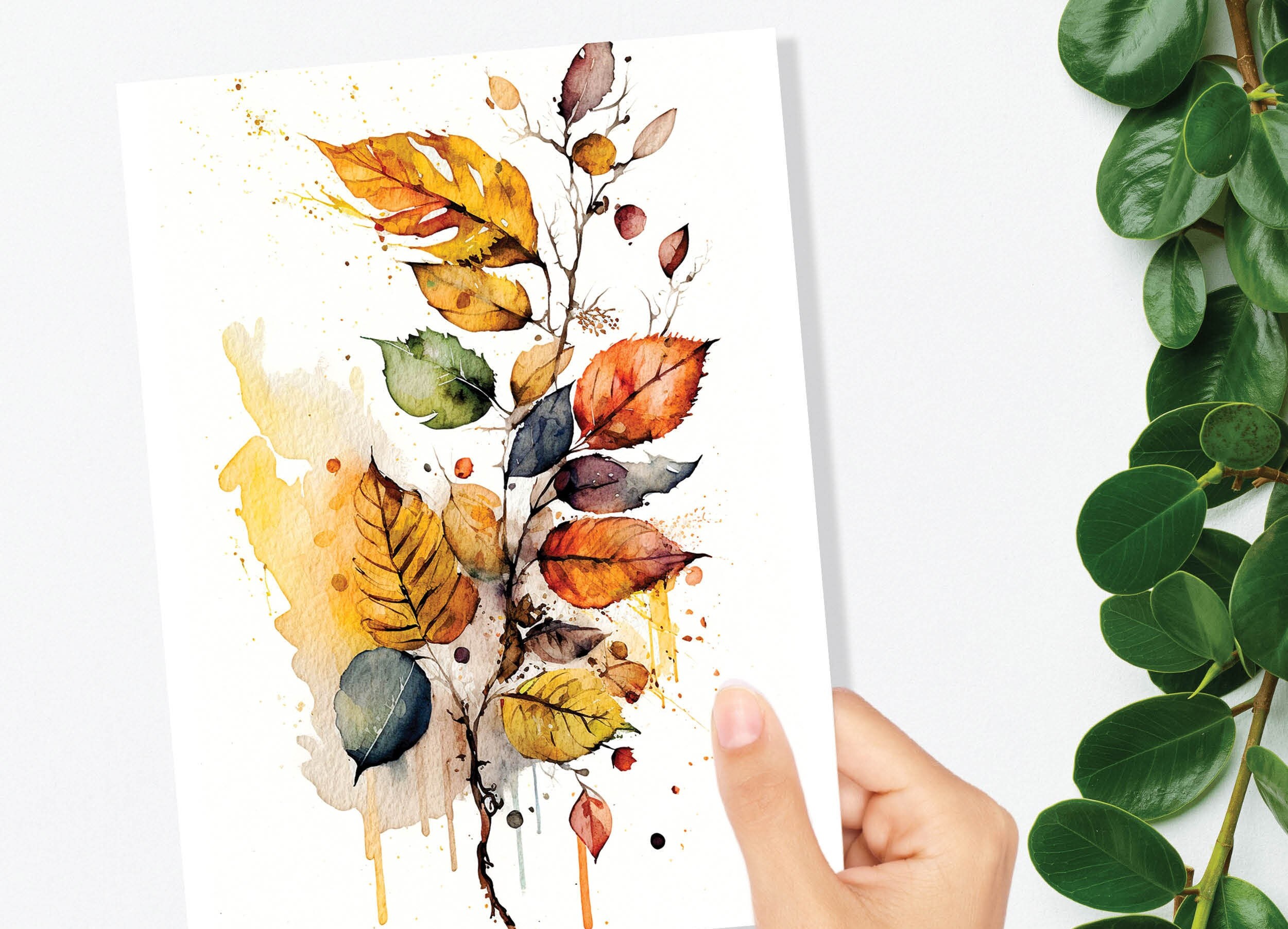 Autumn Leaves Card Happy Fall Thanksgiving Cards Leaves Leaf Nature Note Notelets All Occasion Watercolour Fall-Inspired Painting Greetings - View 10