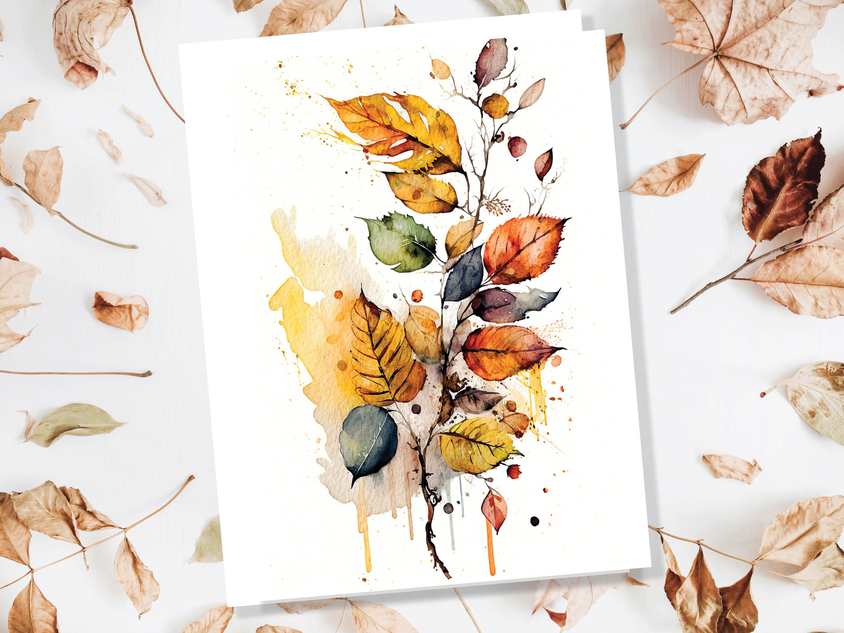 Autumn Leaves Card Happy Fall Thanksgiving Cards Leaves Leaf Nature Note Notelets All Occasion Watercolour Fall-Inspired Painting Greetings