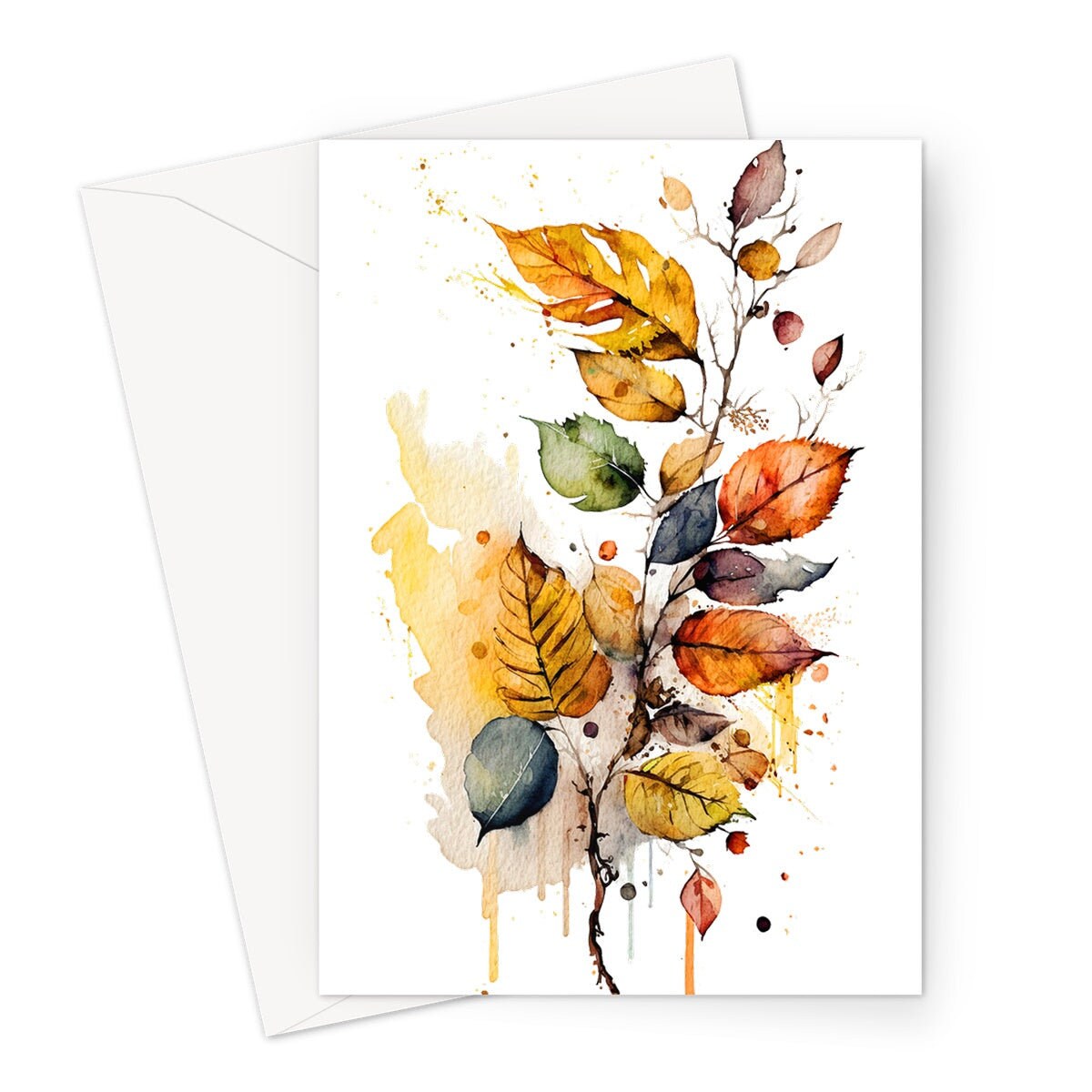 Autumn Leaves Card Happy Fall Thanksgiving Cards Leaves Leaf Nature Note Notelets All Occasion Watercolour Fall-Inspired Painting Greetings - View 2