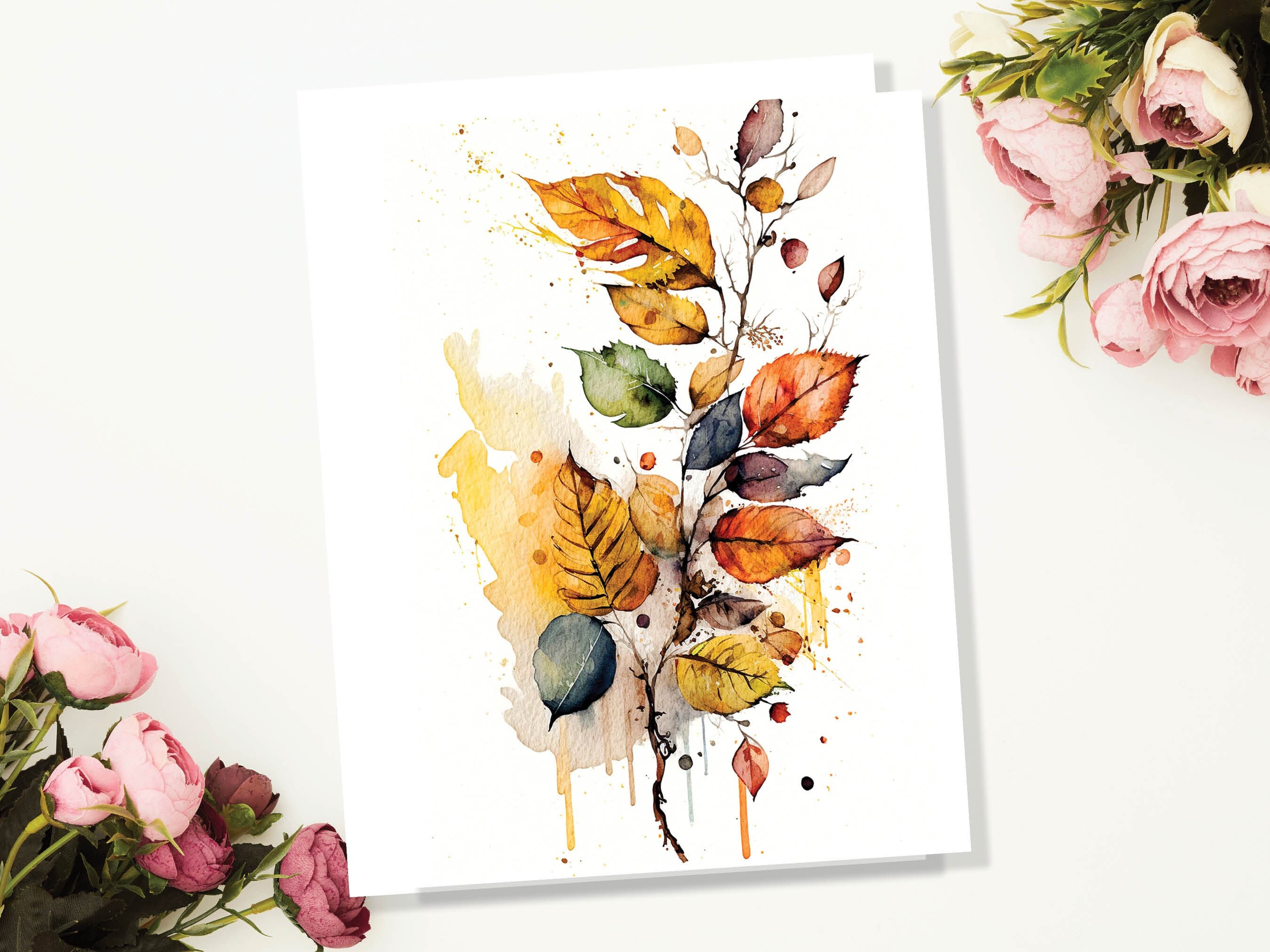 Autumn Leaves Card Happy Fall Thanksgiving Cards Leaves Leaf Nature Note Notelets All Occasion Watercolour Fall-Inspired Painting Greetings - View 4