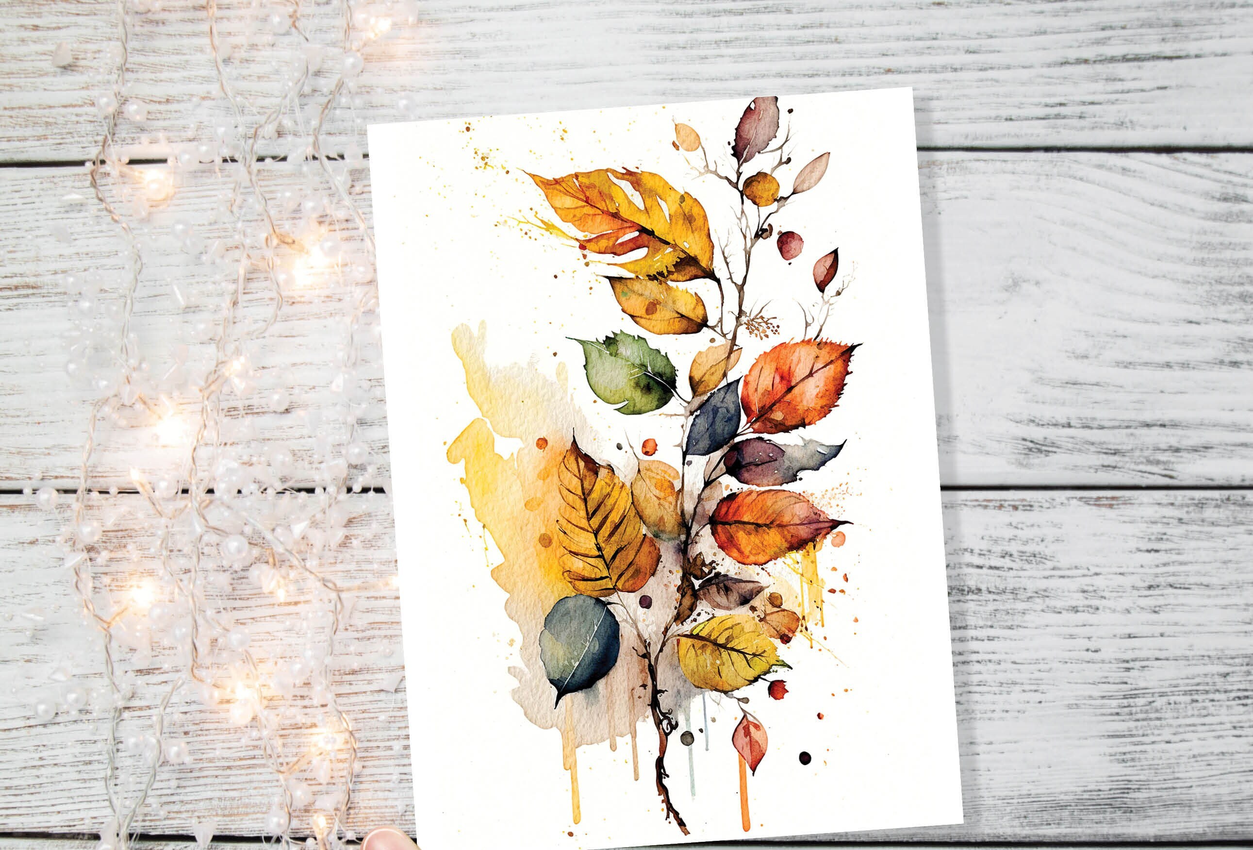 Autumn Leaves Card Happy Fall Thanksgiving Cards Leaves Leaf Nature Note Notelets All Occasion Watercolour Fall-Inspired Painting Greetings - View 5