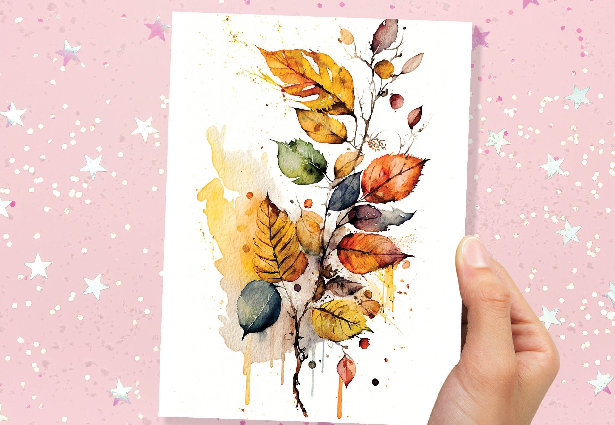 Autumn Leaves Card Happy Fall Thanksgiving Cards Leaves Leaf Nature Note Notelets All Occasion Watercolour Fall-Inspired Painting Greetings - View 6