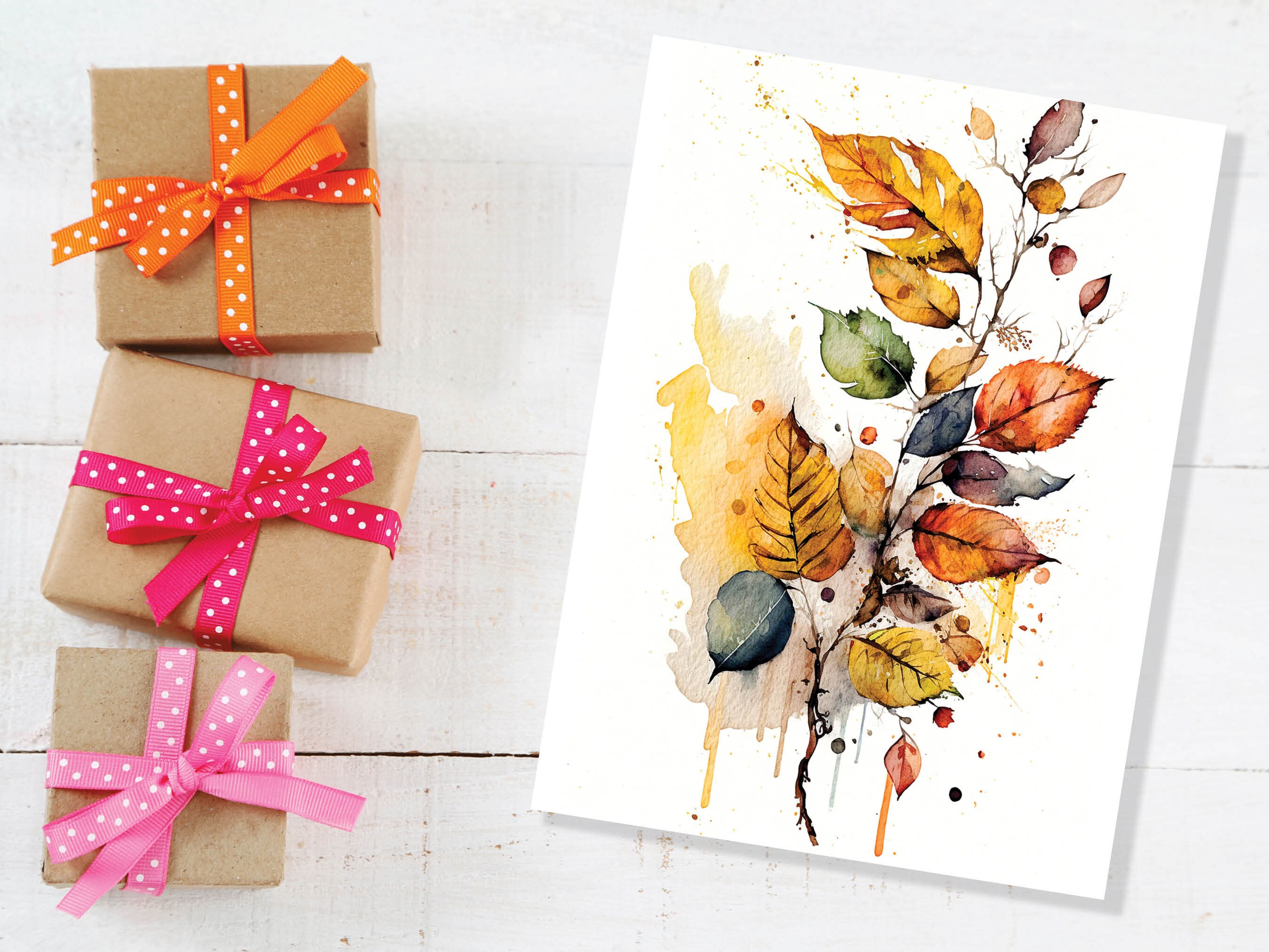 Autumn Leaves Card Happy Fall Thanksgiving Cards Leaves Leaf Nature Note Notelets All Occasion Watercolour Fall-Inspired Painting Greetings - View 7