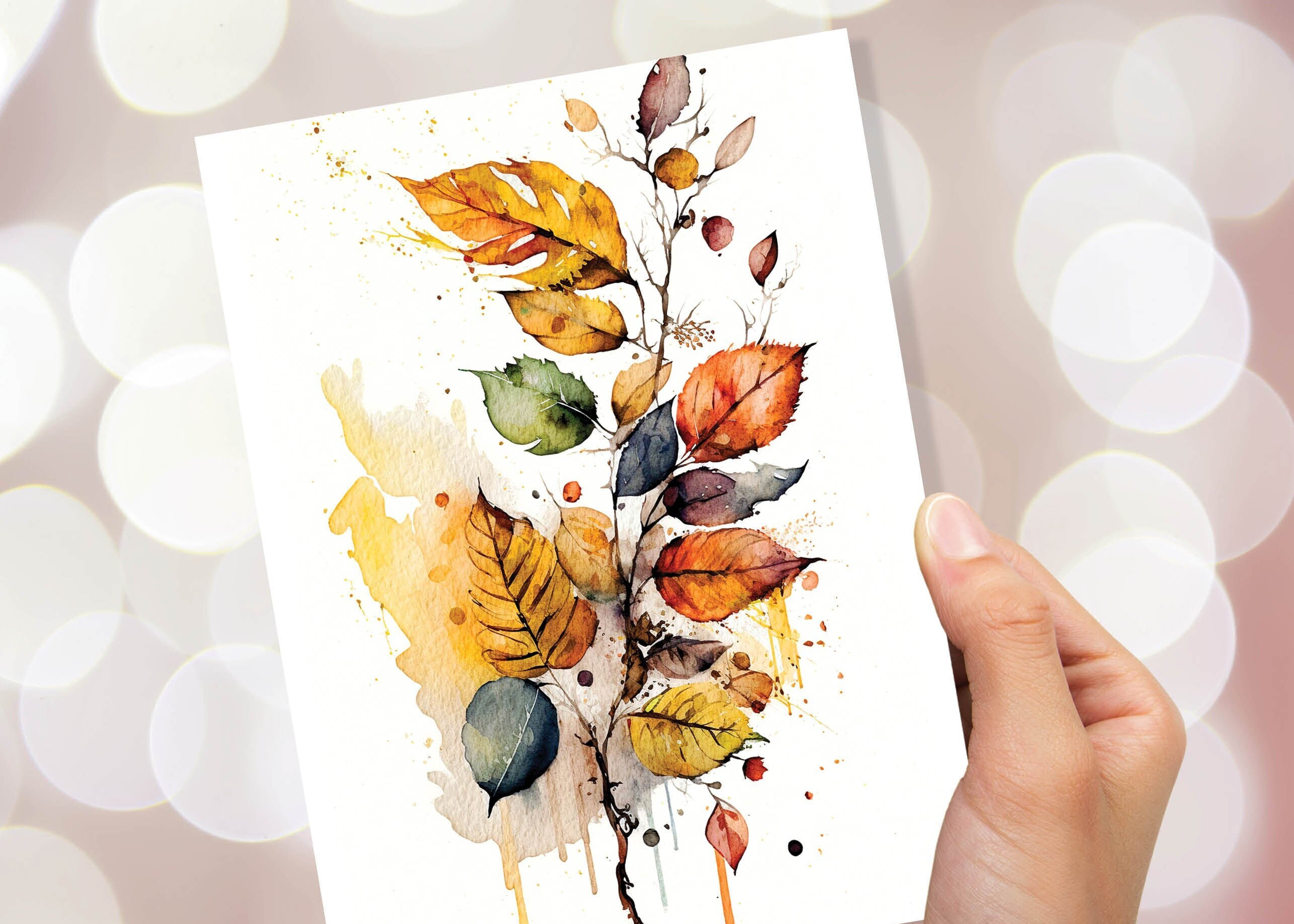 Autumn Leaves Card Happy Fall Thanksgiving Cards Leaves Leaf Nature Note Notelets All Occasion Watercolour Fall-Inspired Painting Greetings - View 8