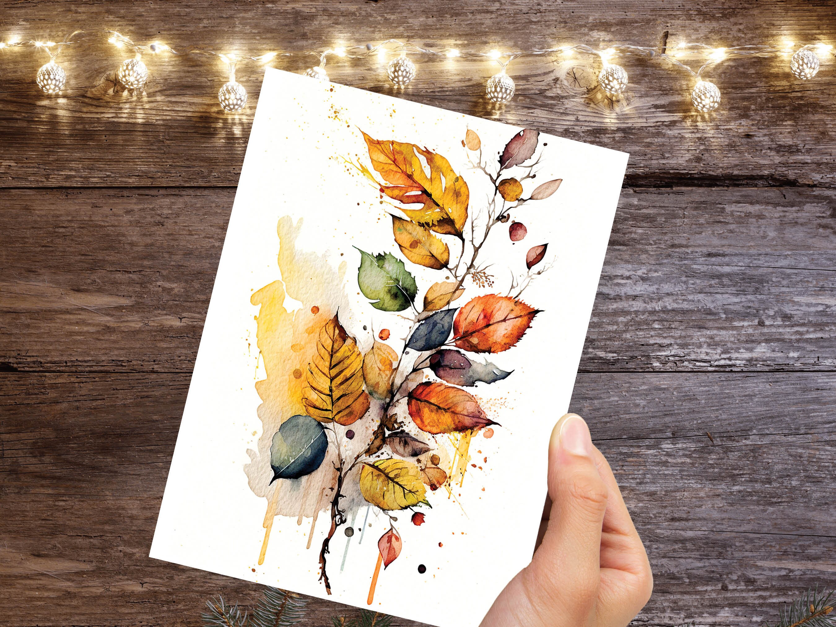 Autumn Leaves Card Happy Fall Thanksgiving Cards Leaves Leaf Nature Note Notelets All Occasion Watercolour Fall-Inspired Painting Greetings - View 9