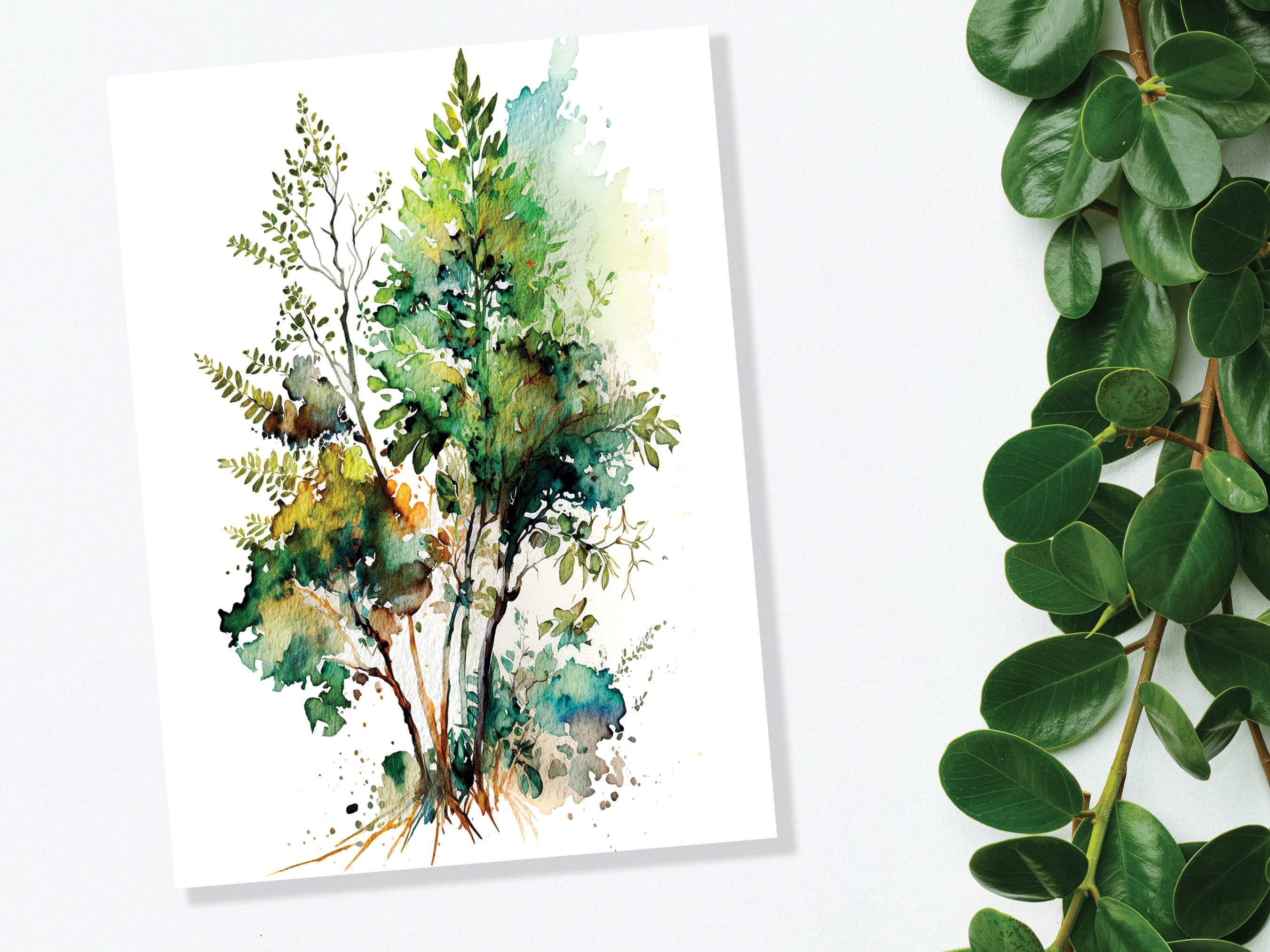 Green Foliage Trees Card Wildlife Notelets Any Occasion Notes Landscape Nature Lover Just Because Birthday Leaves Painting Greeting Cards