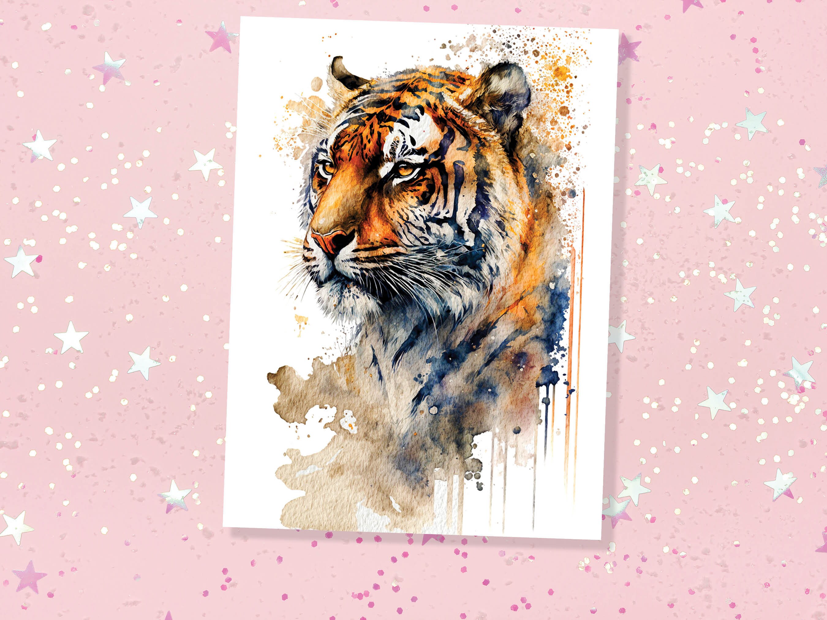 Year of the Tiger Birthday Card Big Cat Notelets Wild Animal Art Thinking Of You Happy Birthday Watercolour Painting Greeting Cards - View 5