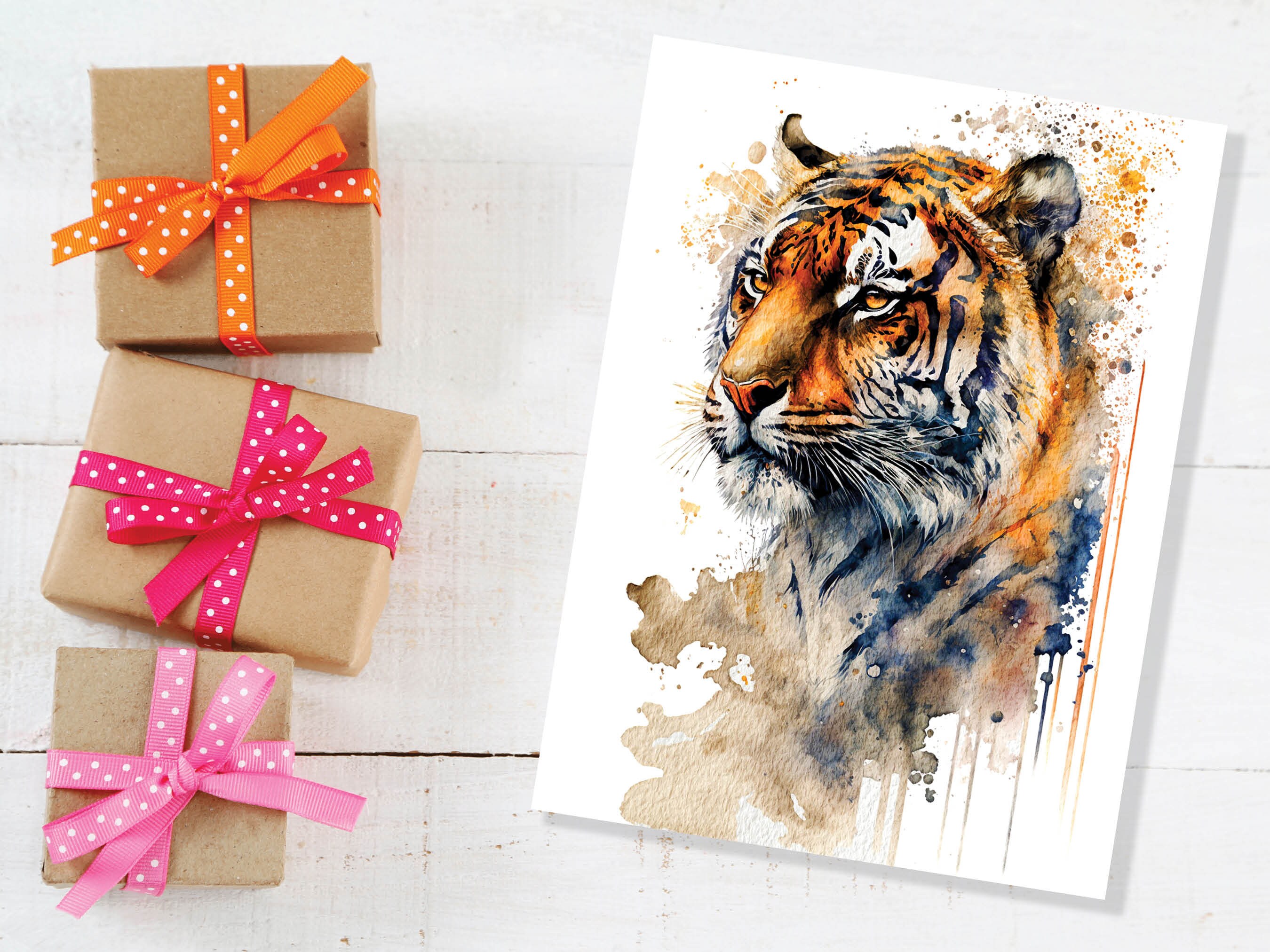 Year of the Tiger Birthday Card Big Cat Notelets Wild Animal Art Thinking Of You Happy Birthday Watercolour Painting Greeting Cards - View 6