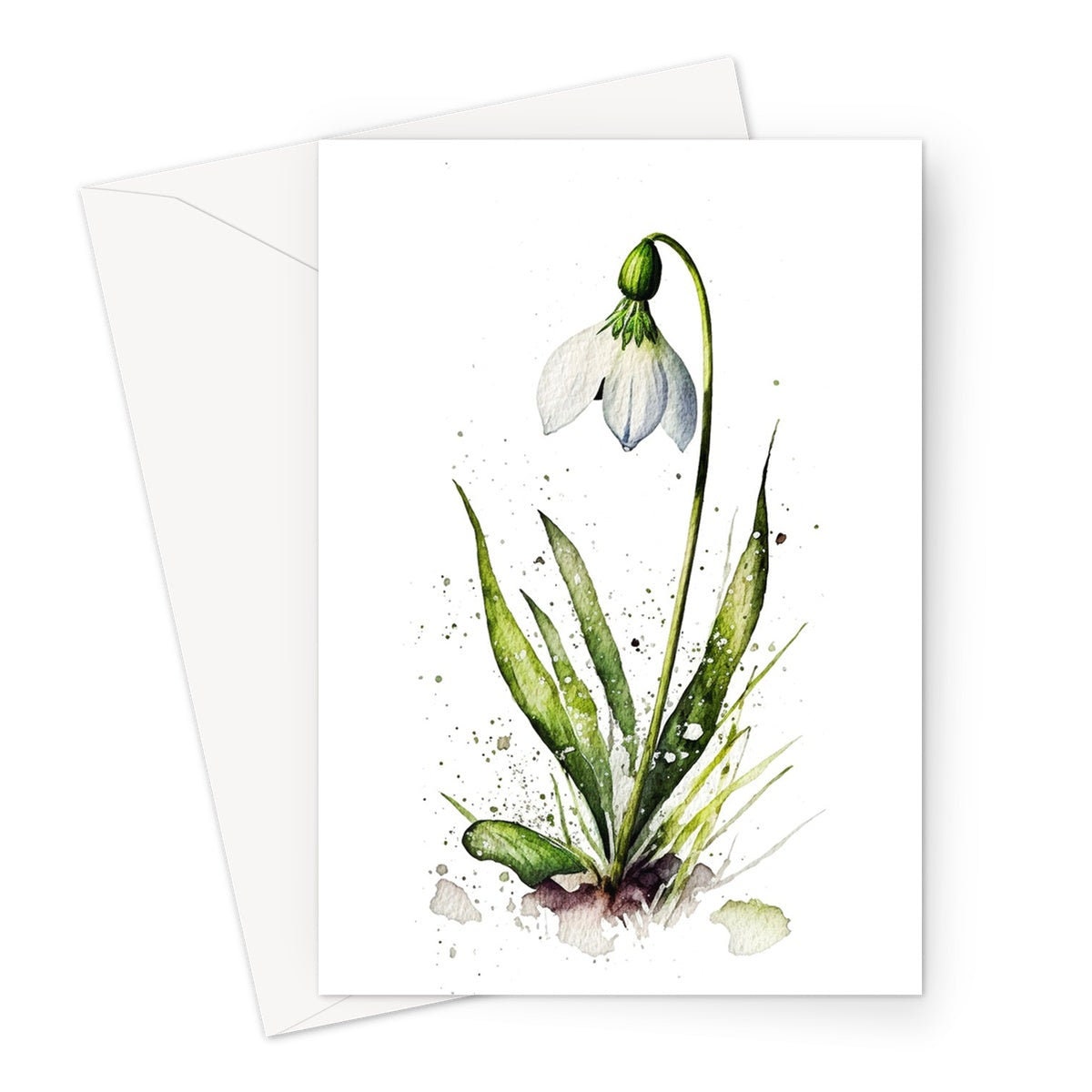 Watercolour Snowdrop Card Imbolc New Beginning Sympathy Greeting Cards Spring Botanical Nature January Birth Flower Gardener Floral Birthday - View 3