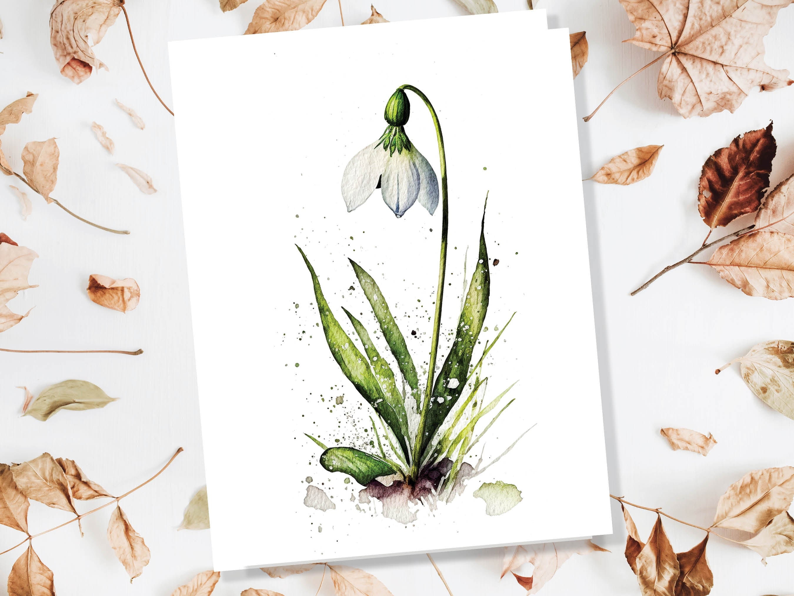 Watercolour Snowdrop Card Imbolc New Beginning Sympathy Greeting Cards Spring Botanical Nature January Birth Flower Gardener Floral Birthday - View 8