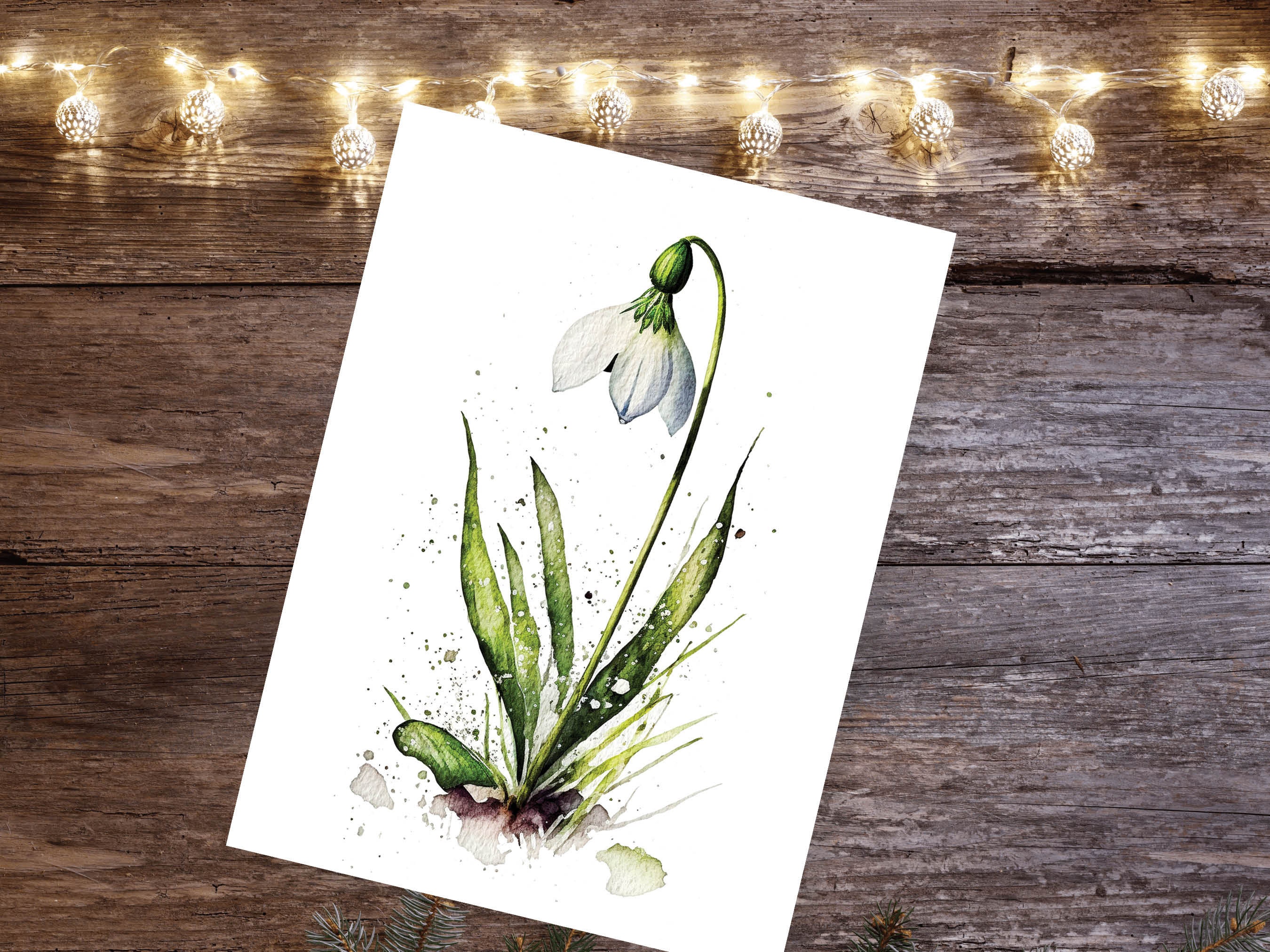 Watercolour Snowdrop Card Imbolc New Beginning Sympathy Greeting Cards Spring Botanical Nature January Birth Flower Gardener Floral Birthday