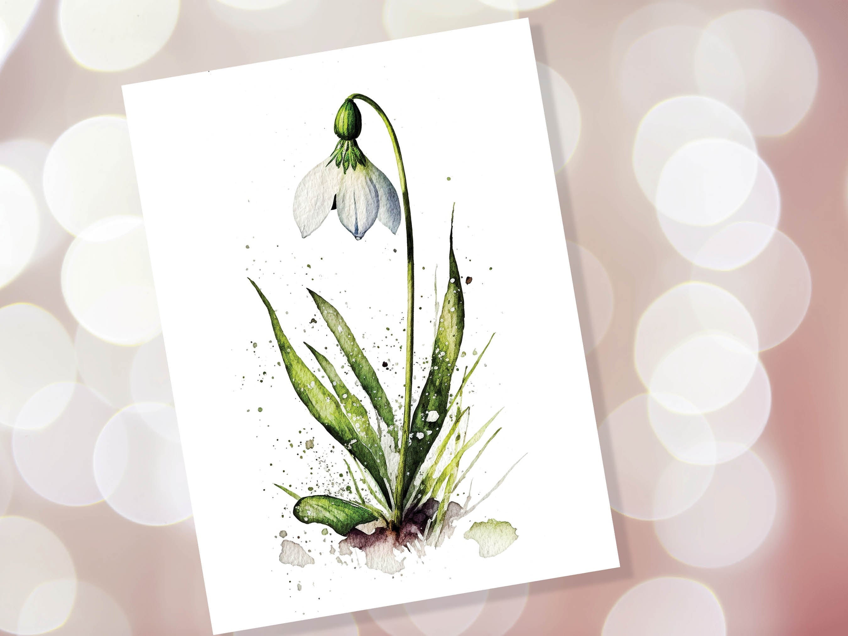 Watercolour Snowdrop Card Imbolc New Beginning Sympathy Greeting Cards Spring Botanical Nature January Birth Flower Gardener Floral Birthday - View 9