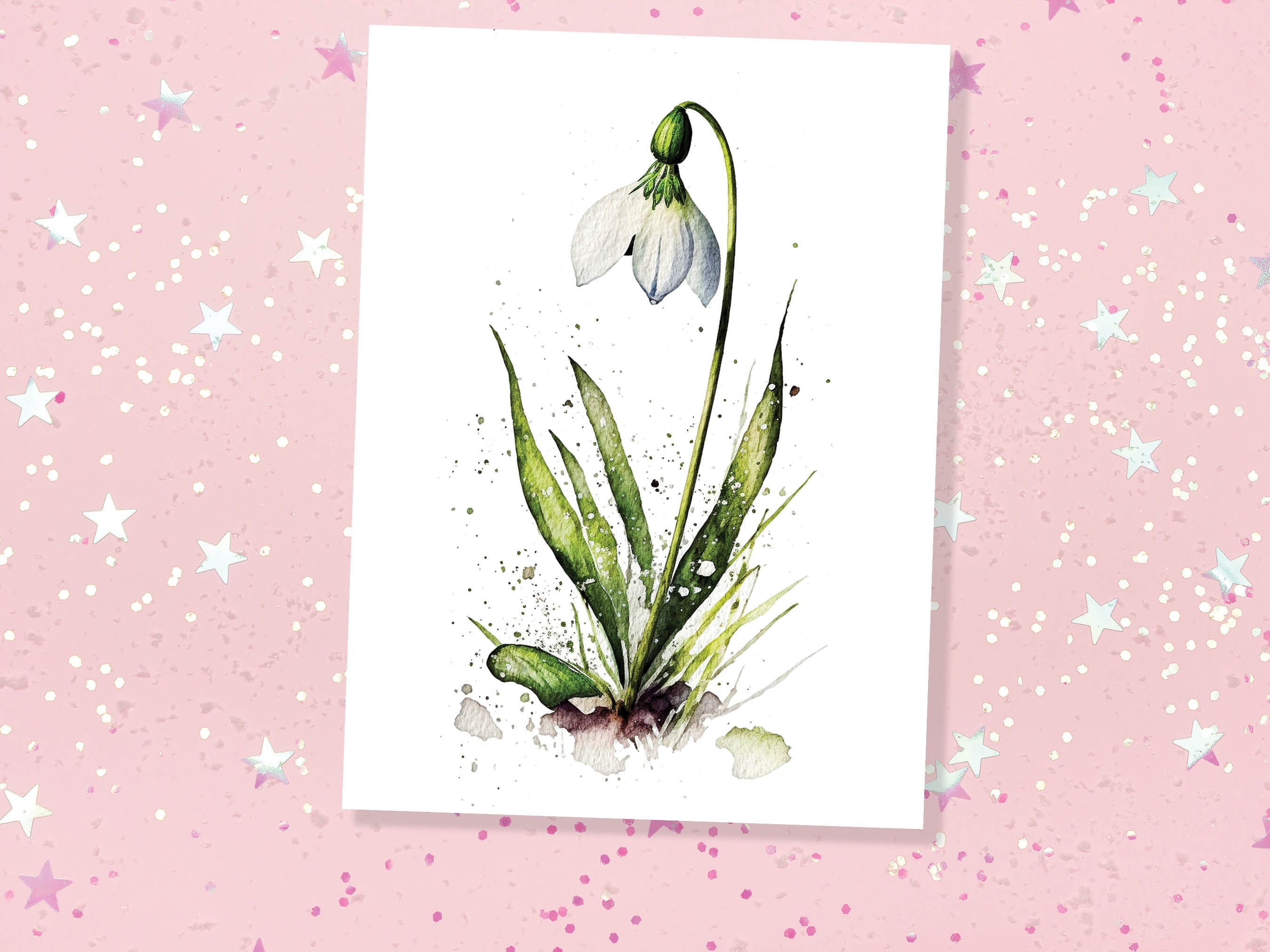 Watercolour Snowdrop Card Imbolc New Beginning Sympathy Greeting Cards Spring Botanical Nature January Birth Flower Gardener Floral Birthday - View 6