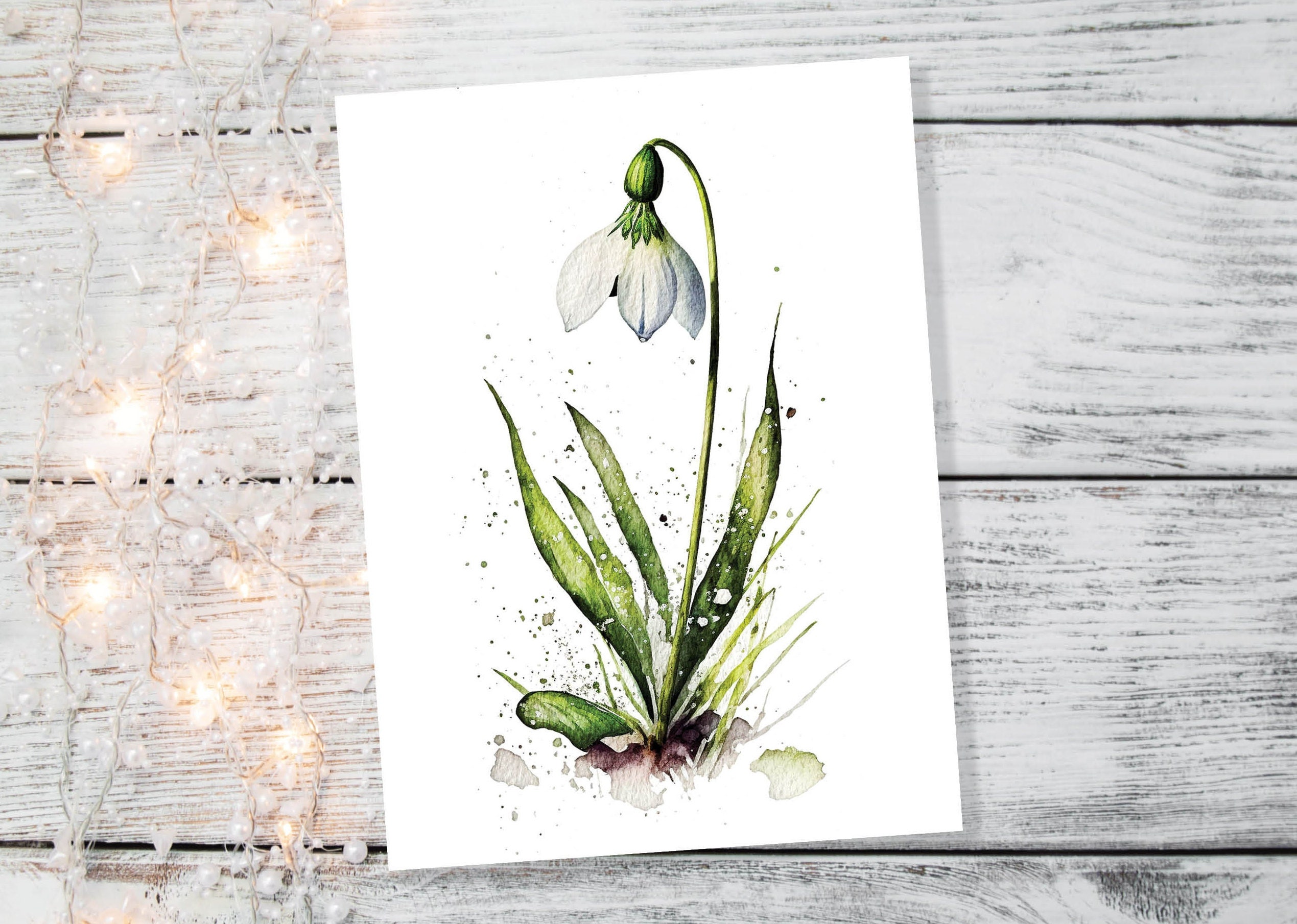 Watercolour Snowdrop Card Imbolc New Beginning Sympathy Greeting Cards Spring Botanical Nature January Birth Flower Gardener Floral Birthday - View 2