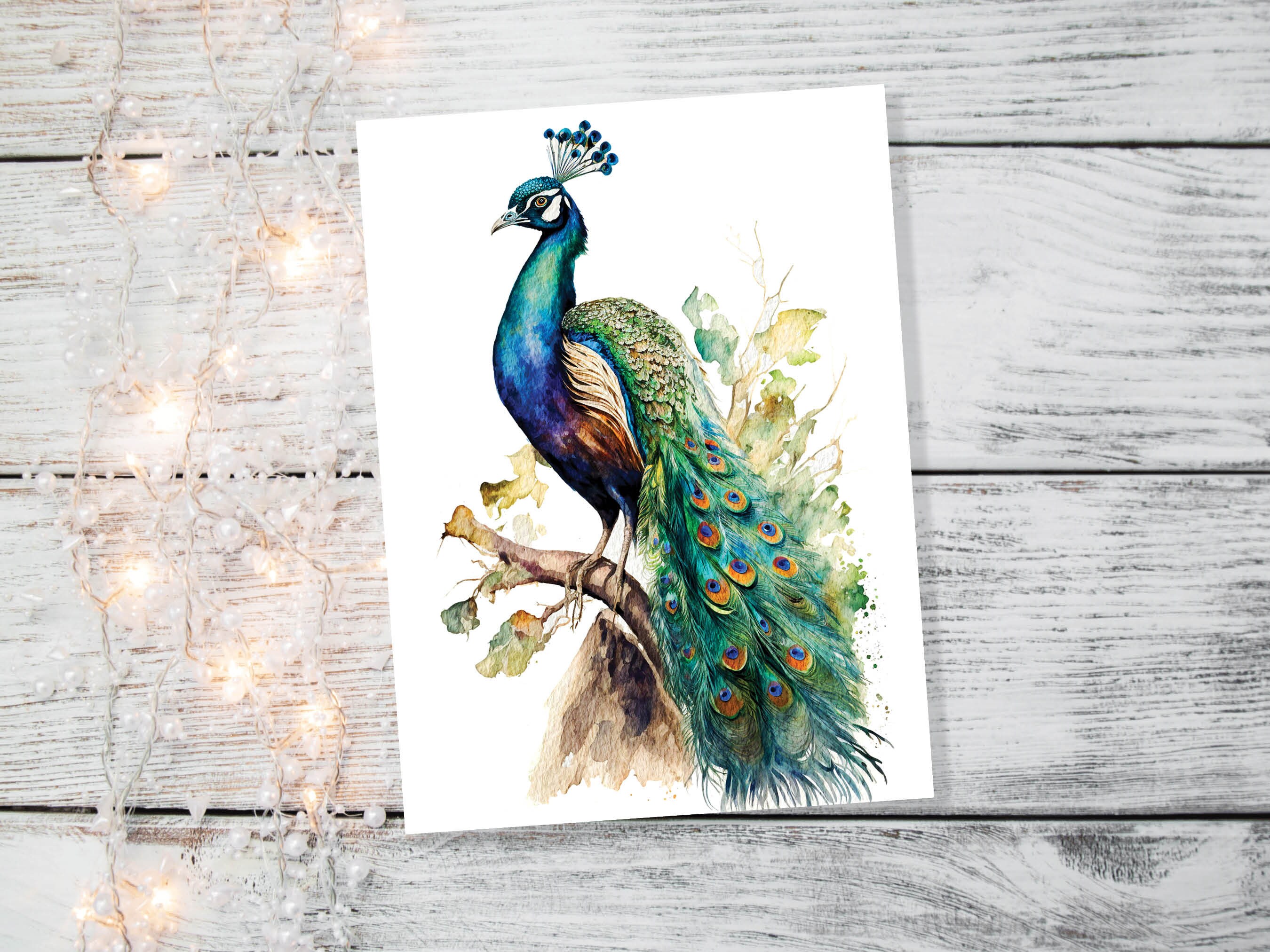 Peacock Card Exotic Bird Birthday Note Cards Vintage Watercolour Art Painting Peafowl Feathers Wedding Illustration Greetings Thank You Boho - View 5