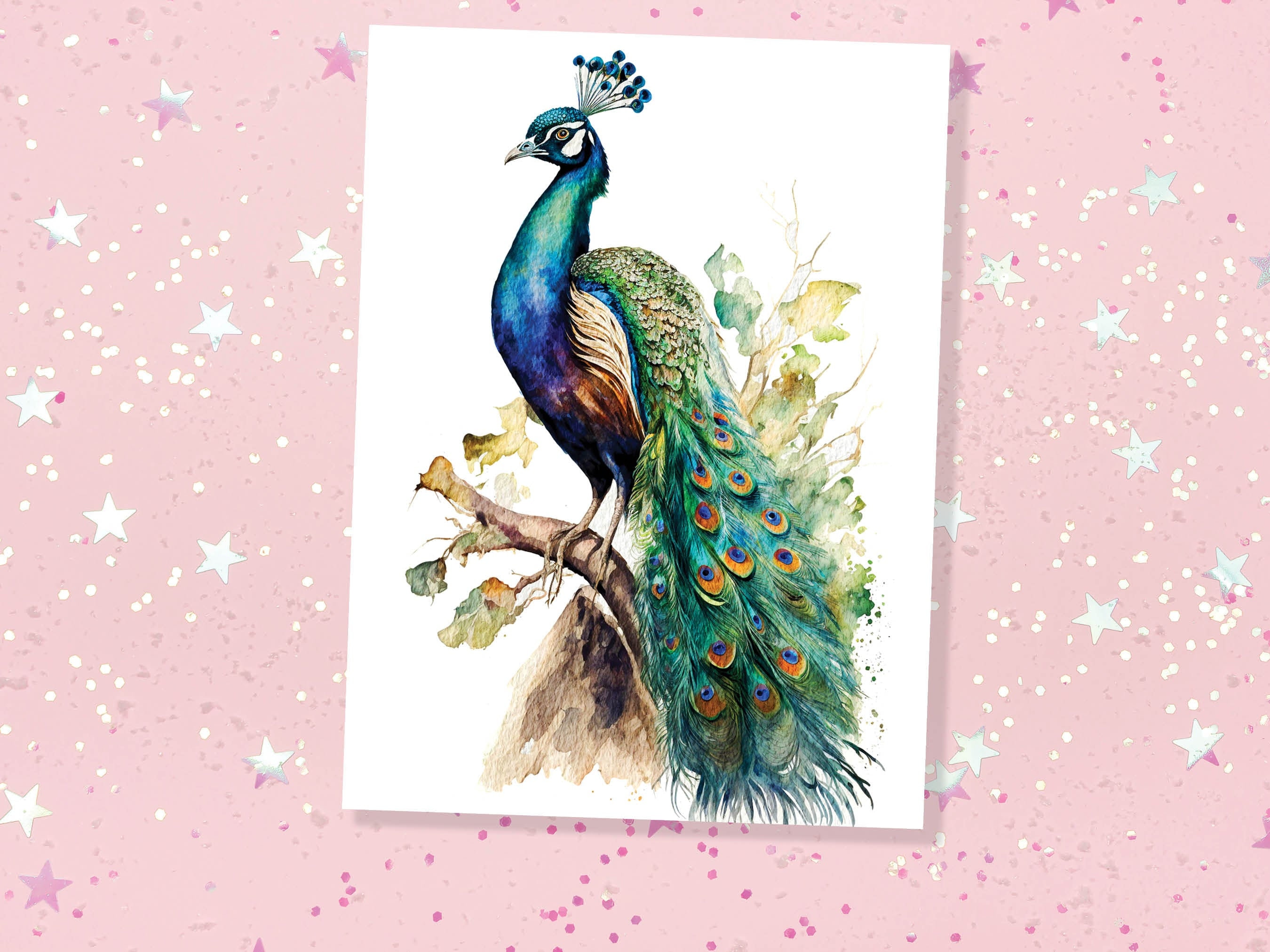 Peacock Card Exotic Bird Birthday Note Cards Vintage Watercolour Art Painting Peafowl Feathers Wedding Illustration Greetings Thank You Boho - View 6