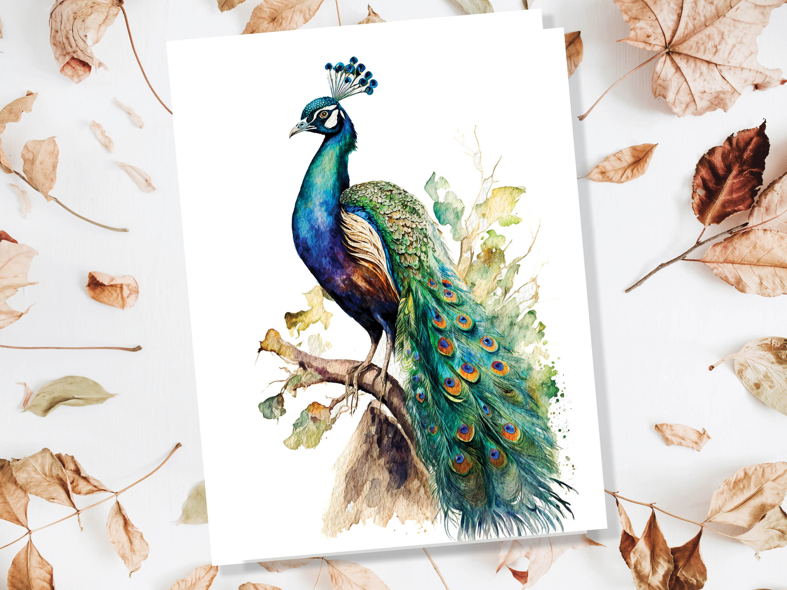 Peacock Card Exotic Bird Birthday Note Cards Vintage Watercolour Art Painting Peafowl Feathers Wedding Illustration Greetings Thank You Boho - View 7