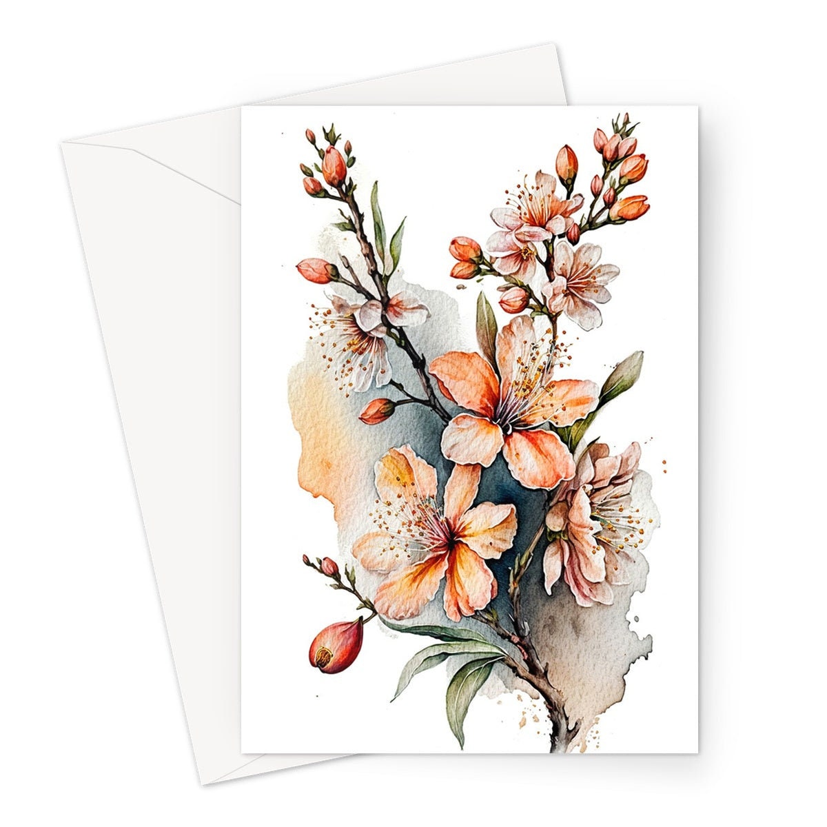 Peach Flowers Card Blush Floral Thank you Greeting Cards Sakura Cherry Blossoms Watercolour Botanical Note Cards Notelets Elegant Spring - View 2