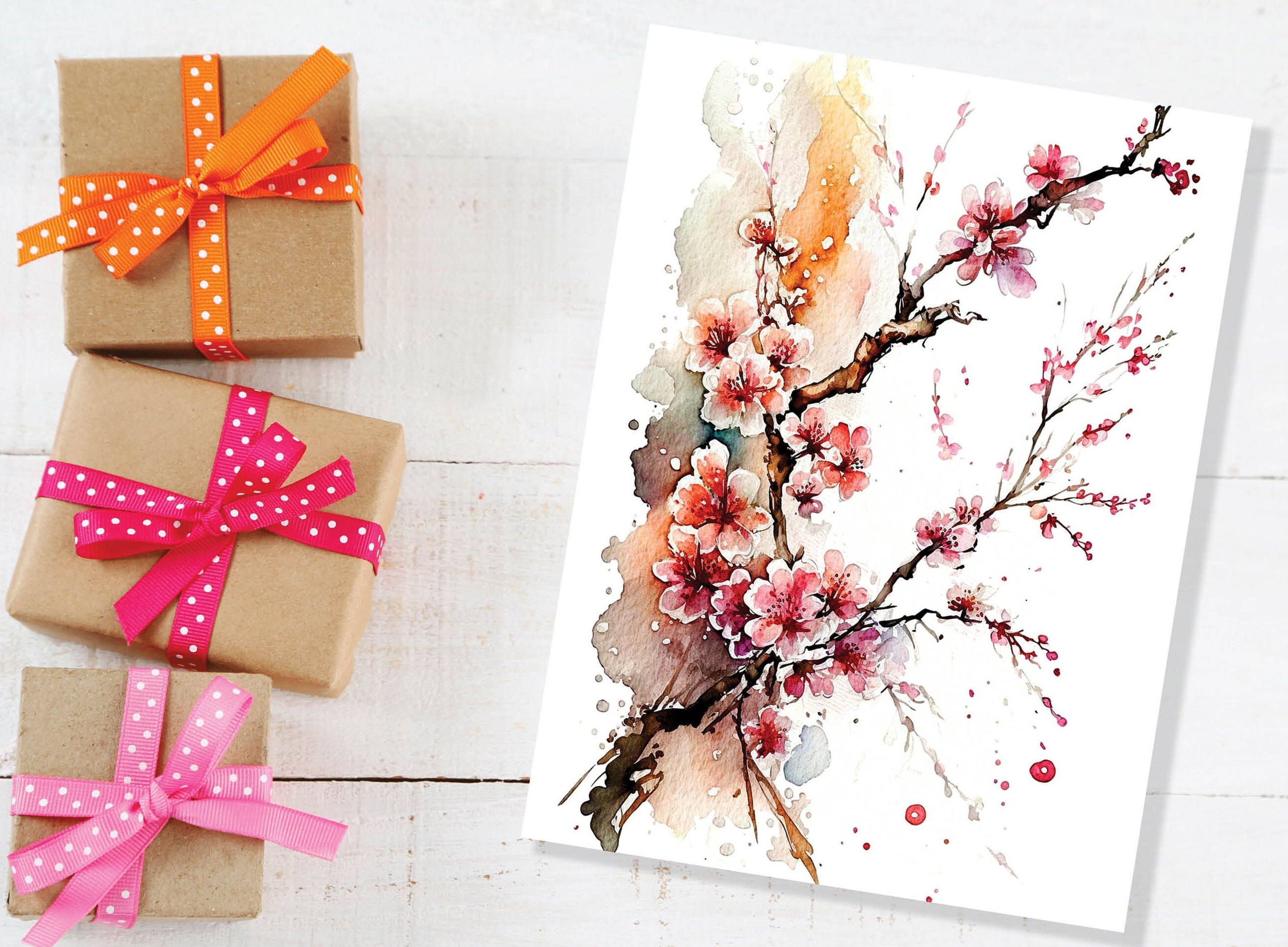 Japanese Cherry Blossom Card Pink Floral Flowers Mothering Sunday Happy Mothers Day Cards from Daughter Mum Birthday Cards BFF Greeting Card