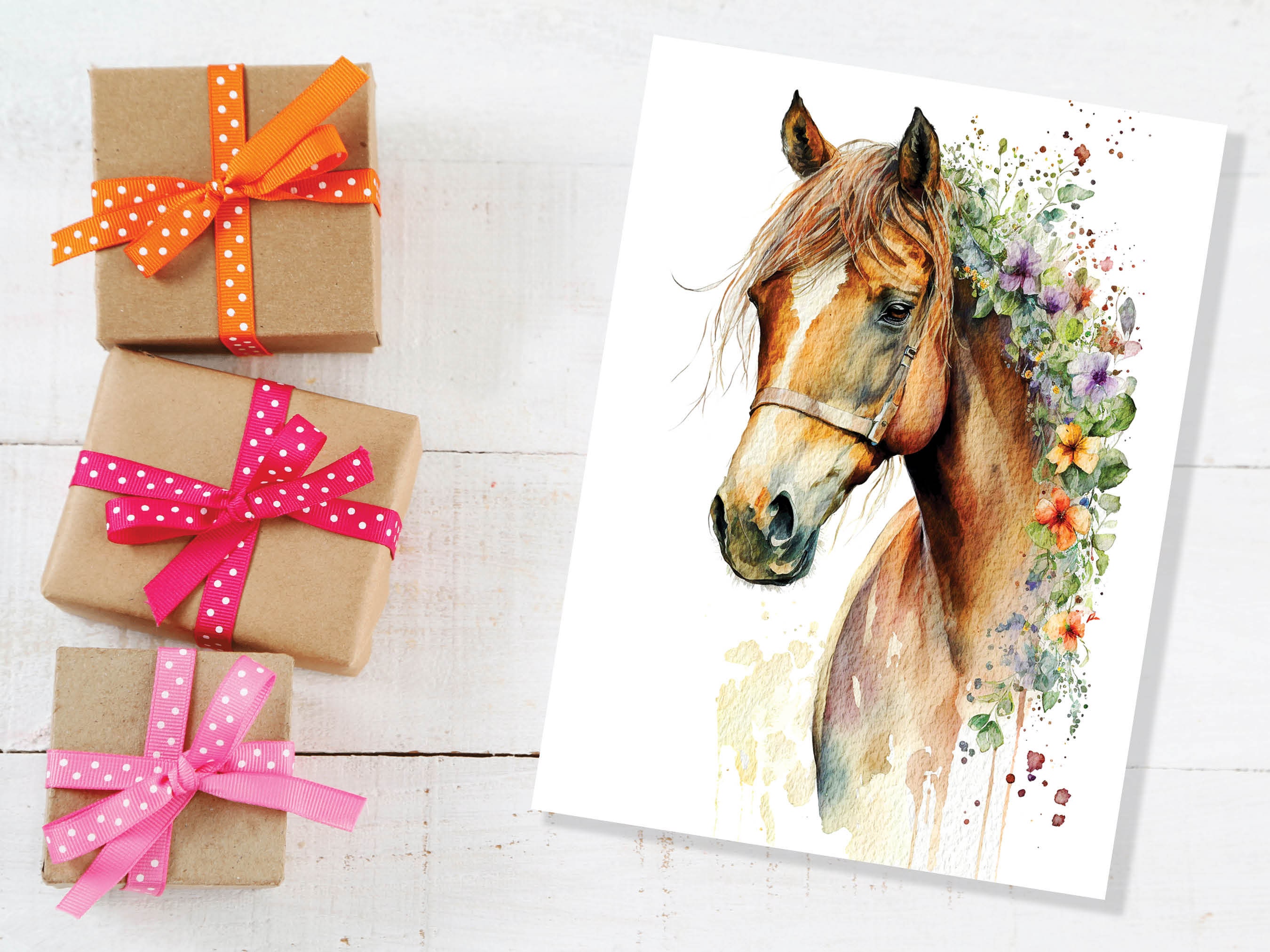 Watercolour Horse With Flowers Card Chestnut Sorrel Horsey Pony Equestrian Pet Loss Sympathy Birthday Greeting Cards for Friends & Family - View 5