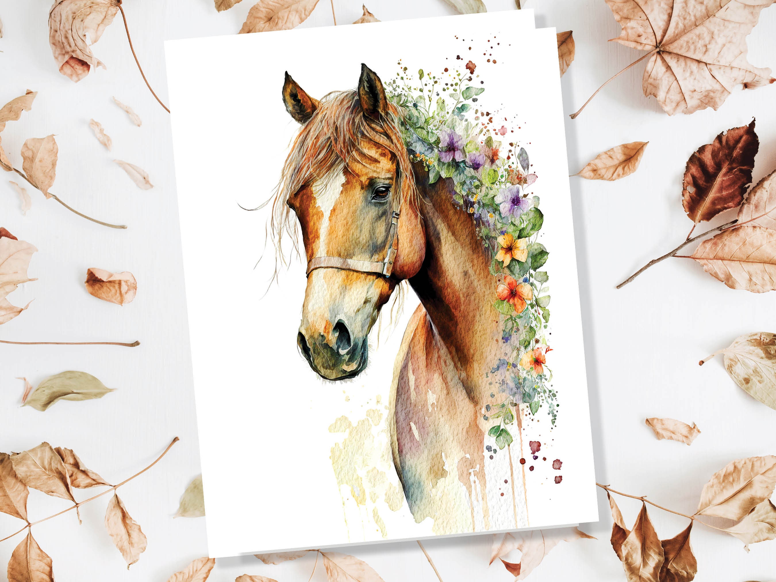 Watercolour Horse With Flowers Card Chestnut Sorrel Horsey Pony Equestrian Pet Loss Sympathy Birthday Greeting Cards for Friends & Family - View 6