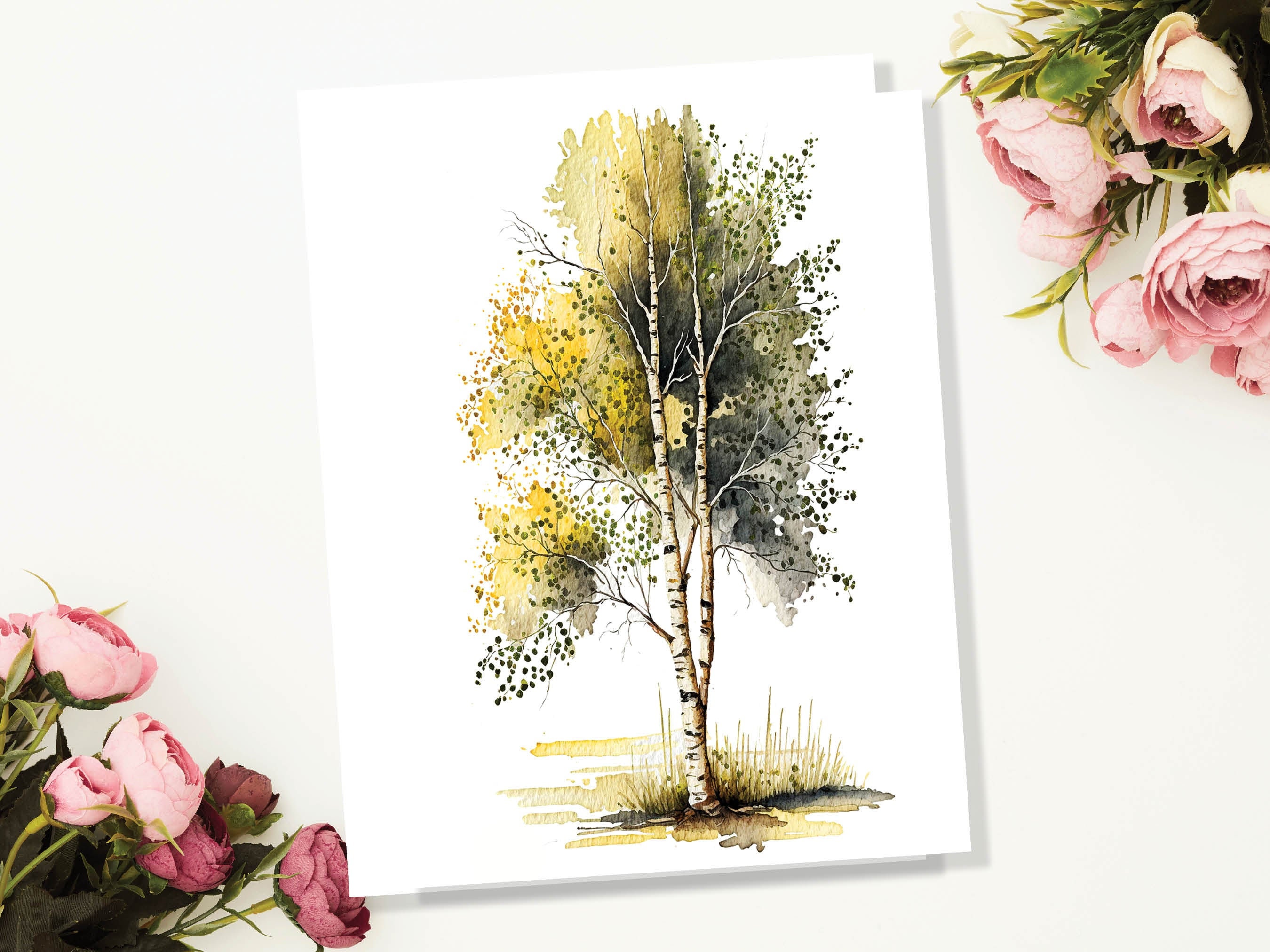 Silver Birch Tree Samhain Greetings Card Watercolour Art Encouragement Support Cards Divorce Change Thinking of You Breakup Blessings Pagan - View 4