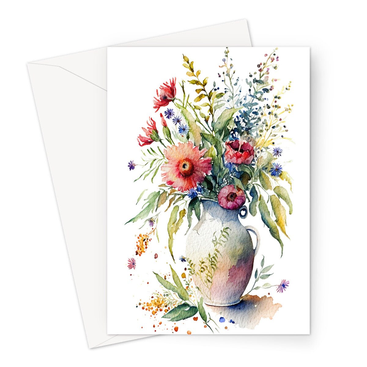 Whimsical Flowers in Vase Greeting Card Watercolour Painting Botanical Flower Note Cards Thank You Any Occasion Florist Romantic Wife Floral - View 2