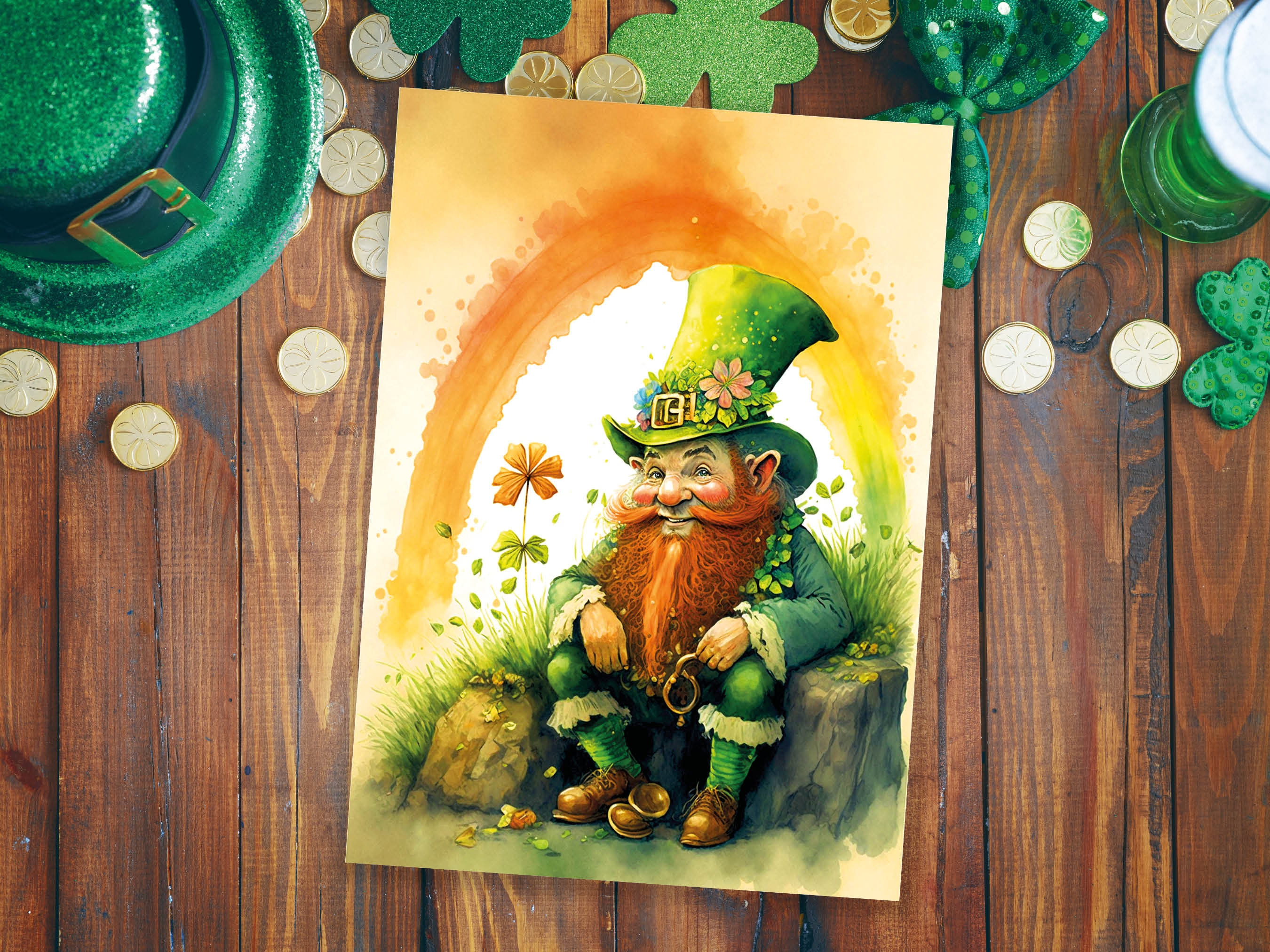 Cheeky Watercolour Leprechaun St Patricks Day Card Lucky Rainbow Ireland Saint Paddys Celebrations Greeting Card for Irish Friends & Family