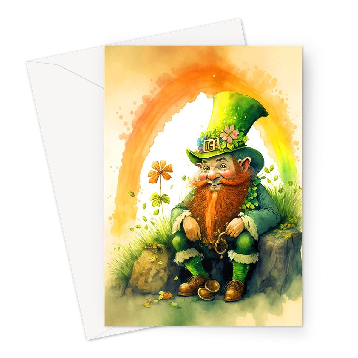 Cheeky Watercolour Leprechaun St Patricks Day Card Lucky Rainbow Ireland Saint Paddys Celebrations Greeting Card for Irish Friends & Family - View 2