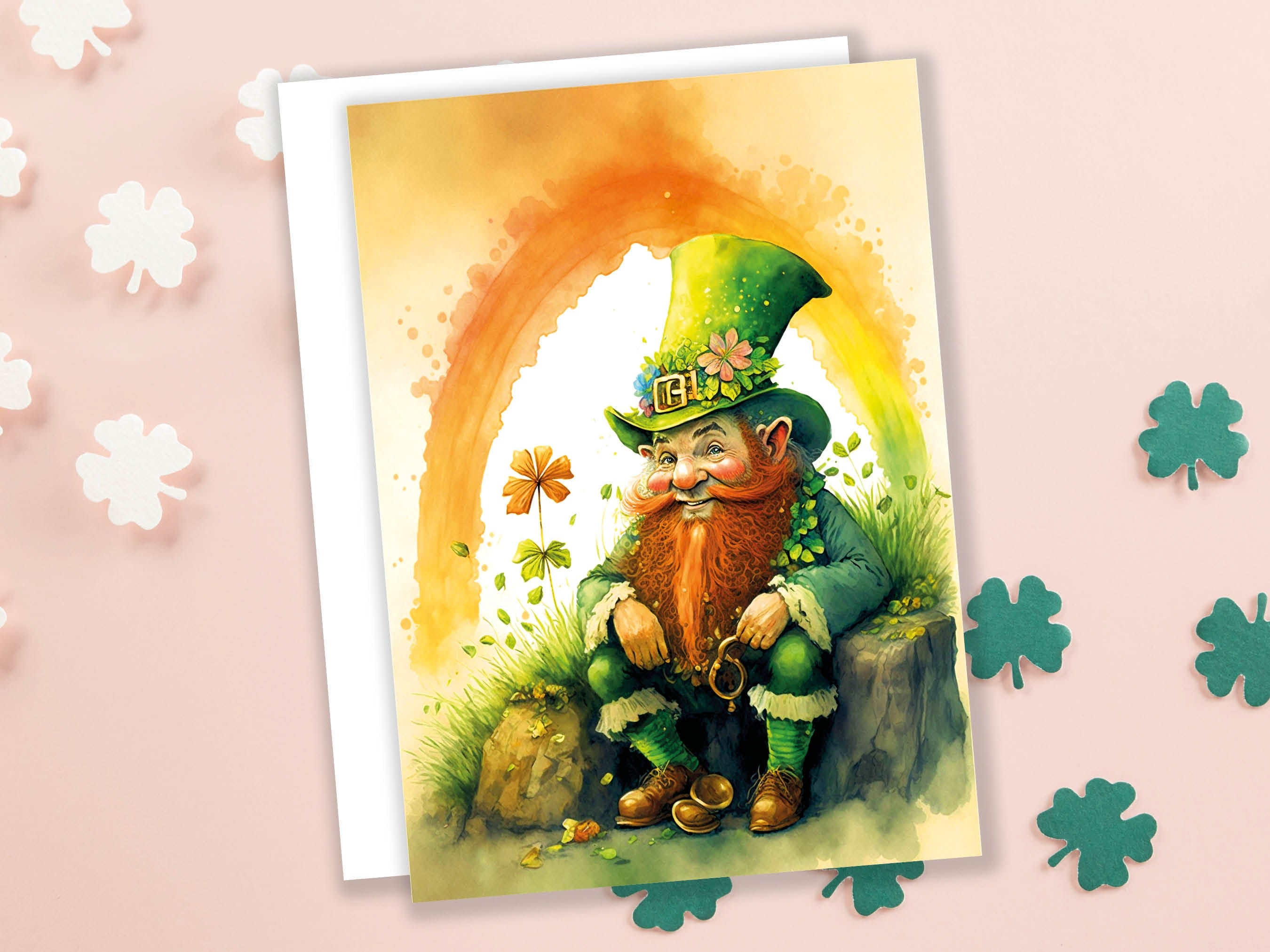 Cheeky Watercolour Leprechaun St Patricks Day Card Lucky Rainbow Ireland Saint Paddys Celebrations Greeting Card for Irish Friends & Family - View 4