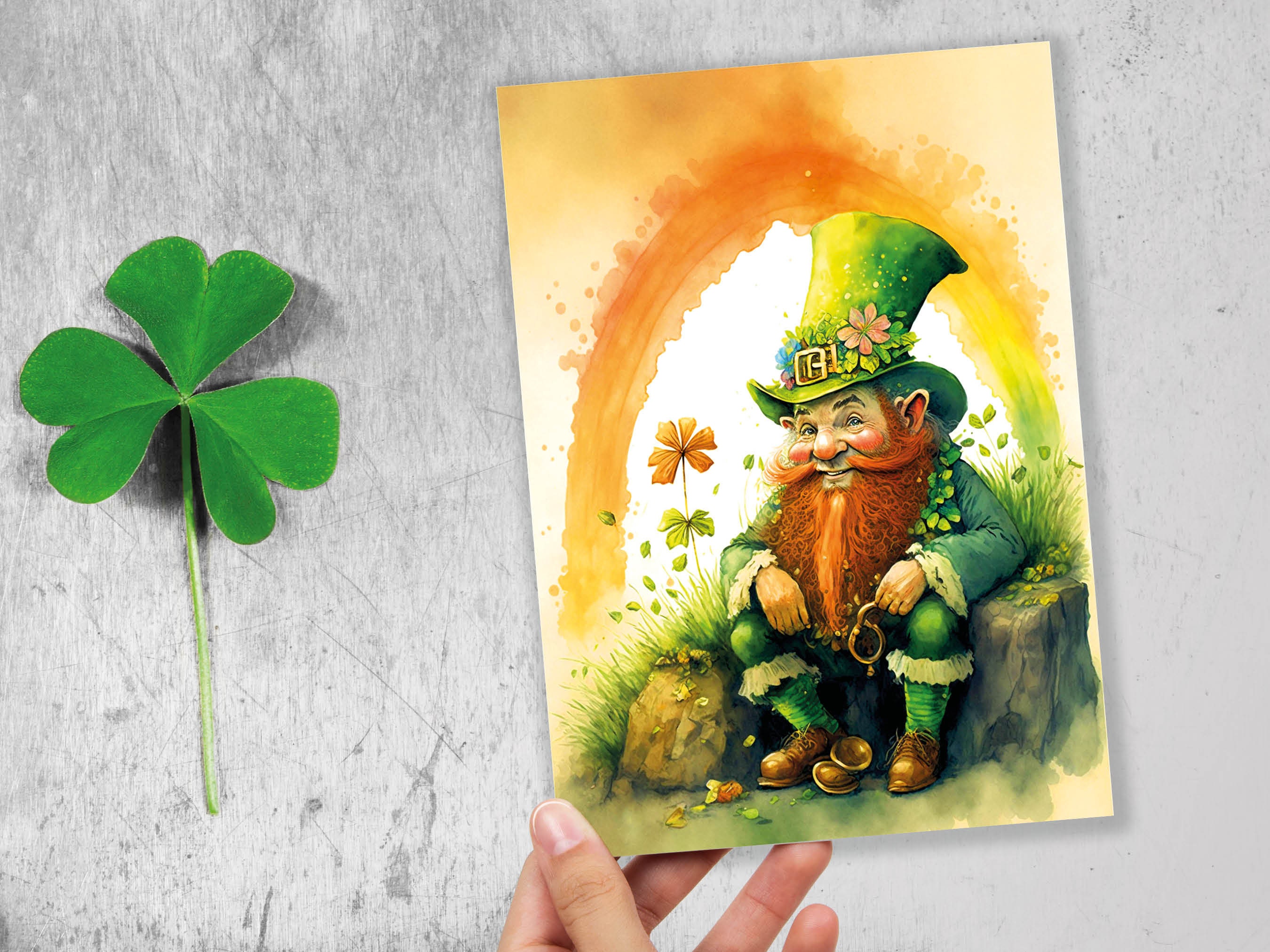 Cheeky Watercolour Leprechaun St Patricks Day Card Lucky Rainbow Ireland Saint Paddys Celebrations Greeting Card for Irish Friends & Family - View 5