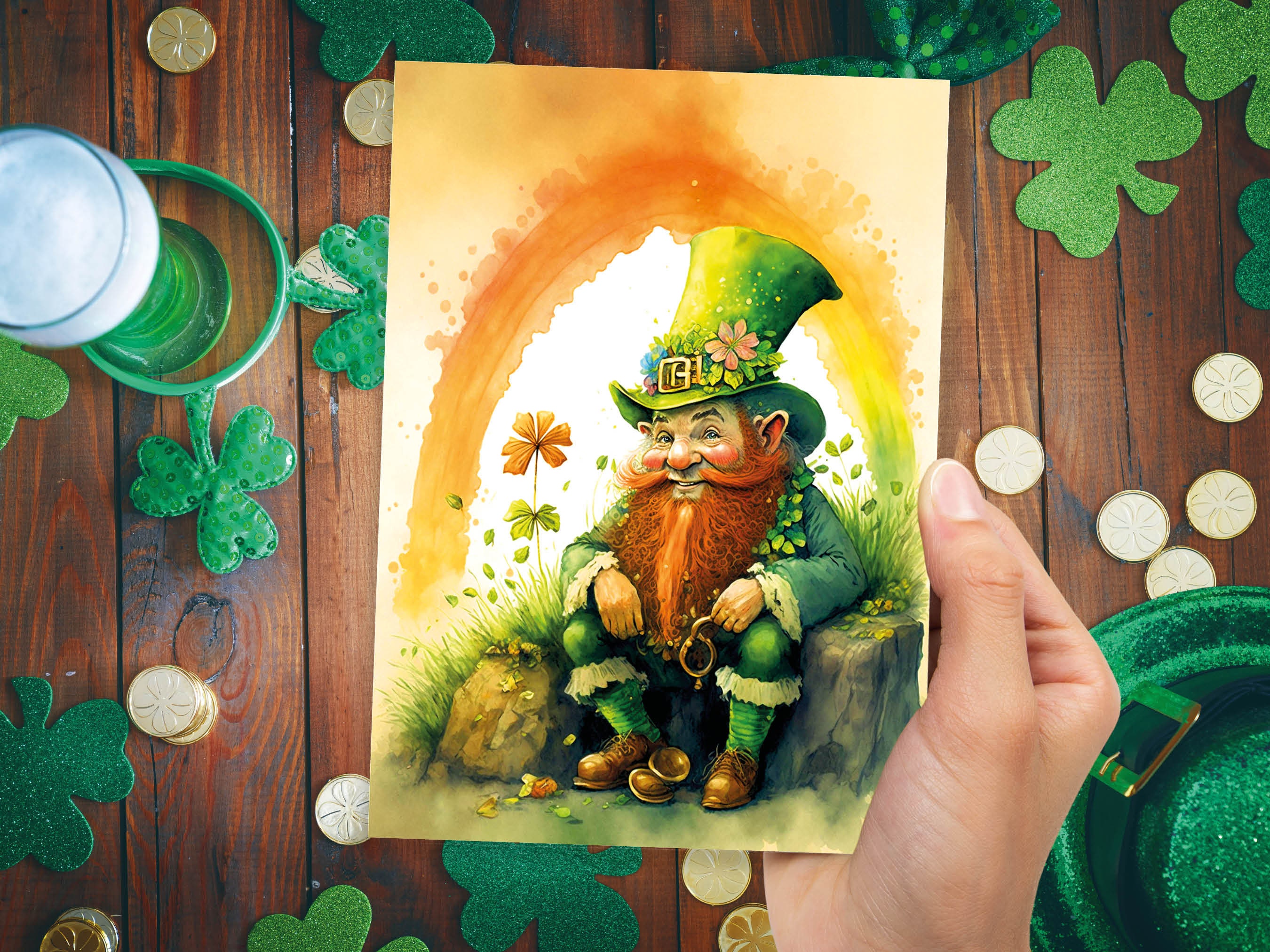 Cheeky Watercolour Leprechaun St Patricks Day Card Lucky Rainbow Ireland Saint Paddys Celebrations Greeting Card for Irish Friends & Family - View 6